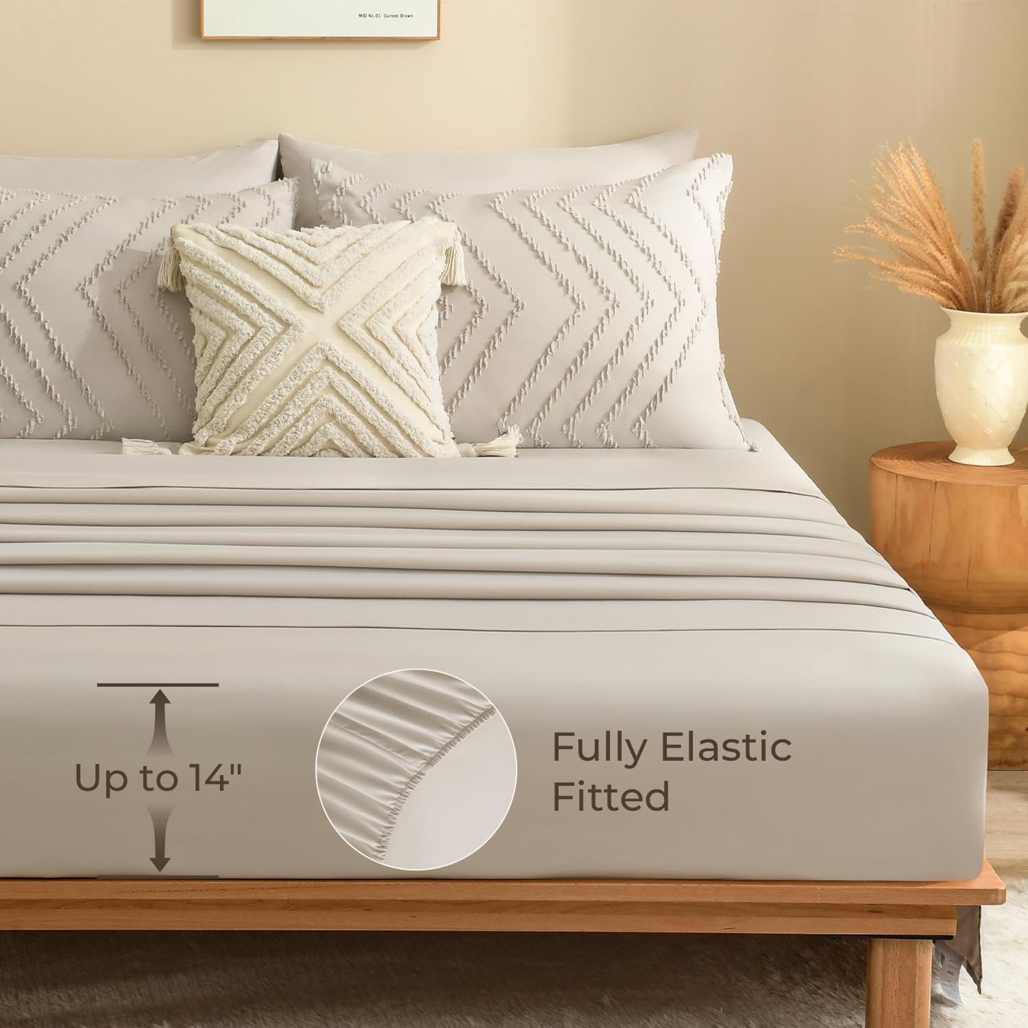 TODD GRIMES King Size Comforter Set with Sheets Beige - 7 Pieces Bed in a Bag King Chevron Tufted Boho Luxury Bedding Sets with Comforter, Sheets, Pillowcases & Shams - Image 94