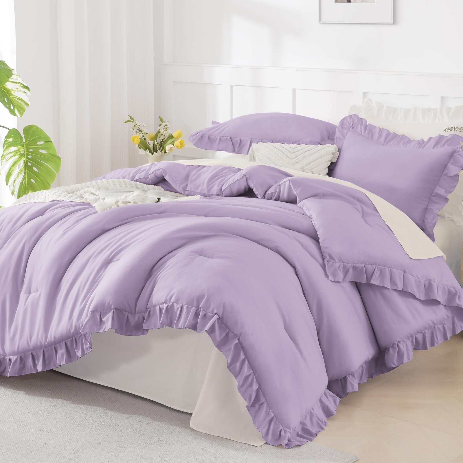 TODD GRIMES White Comforter Queen Size, 3 Pieces Ruffle Shabby Chic Farmhouse Queen Comforter Sets, All Season Lightweight Fluffy Room Decor Bed Set for Girls Women Teens Gift Choice - Image 12