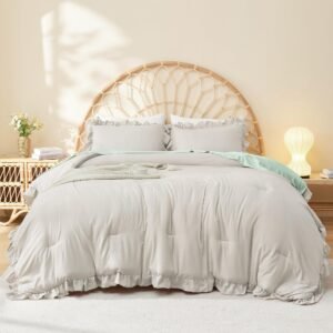 TODD GRIMES Full Size Comforter Sets, 3 Pieces Blush Pink Ruffle Girls Women Cute Bedding Comforters & Sets, Lightweight Fluffy Microfiber as Gift (79x90In Comforter & 2 Pillowcases)