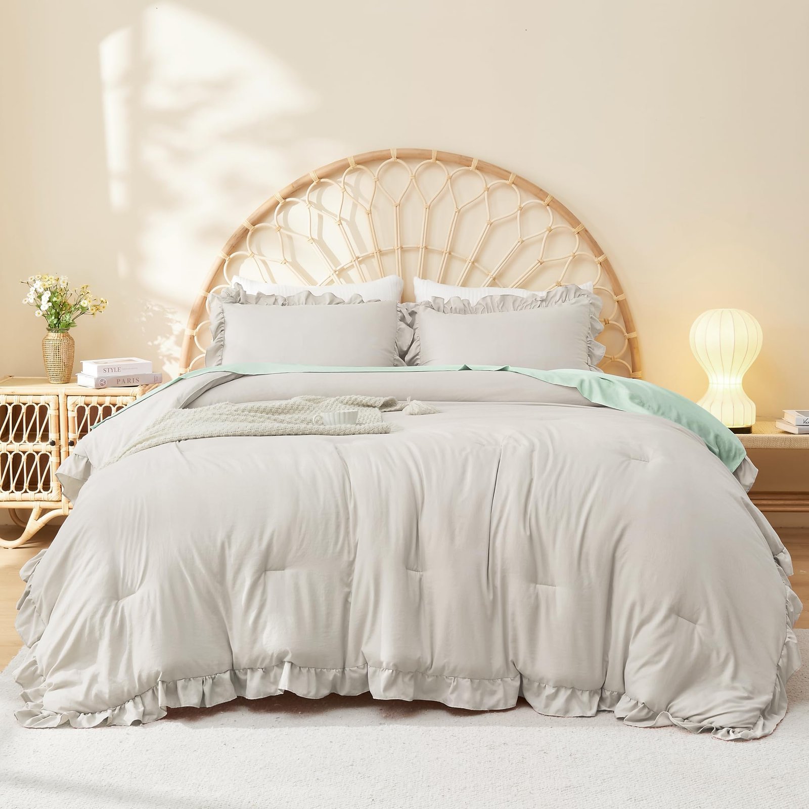 TODD GRIMES Full Size Comforter Sets, 3 Pieces Blush Pink Ruffle Girls Women Cute Bedding Comforters & Sets, Lightweight Fluffy Microfiber as Gift (79x90In Comforter & 2 Pillowcases)