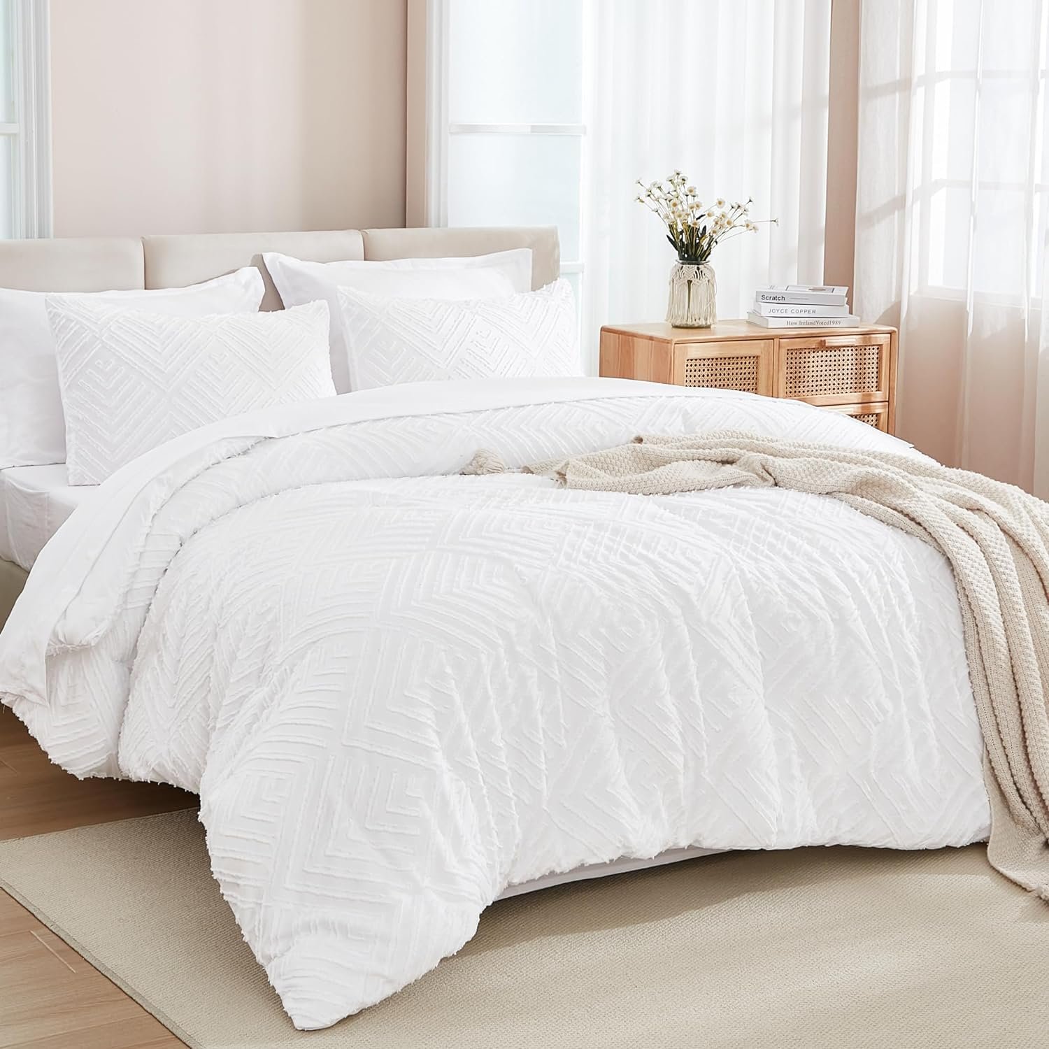 TODD GRIMES King Size Comforter Set 7 Pieces Dark Emerald Green - Bed in a Bag King Boho Lightweight Fluffy Tufted Bedding Sets with Quilt Comforter, Sheets, Pillowcases & Shams - Image 15