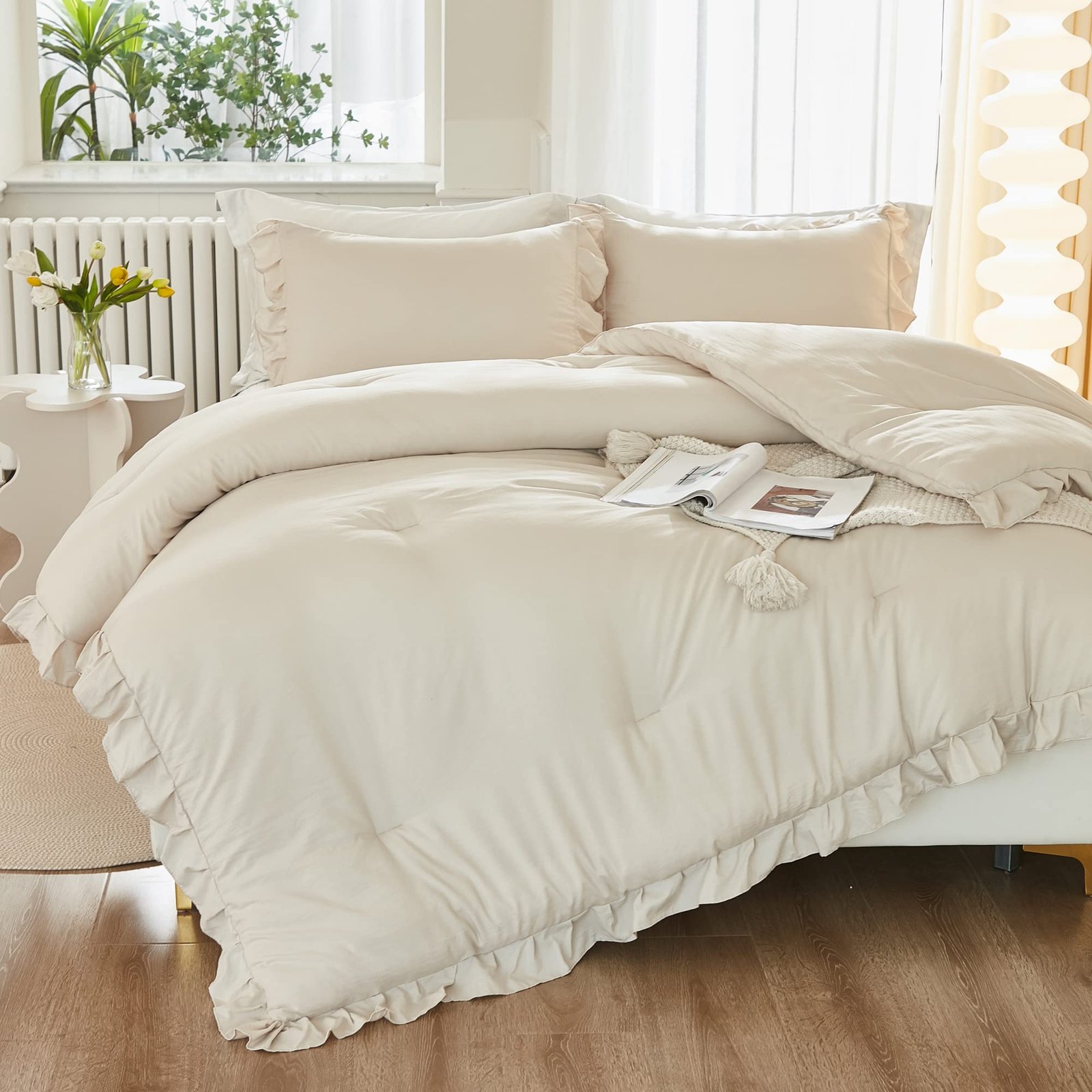 TODD GRIMES Full Size Comforter Sets, 3 Pieces Blush Pink Ruffle Girls Women Cute Bedding Comforters & Sets, Lightweight Fluffy Microfiber as Gift (79x90In Comforter & 2 Pillowcases) - Image 12