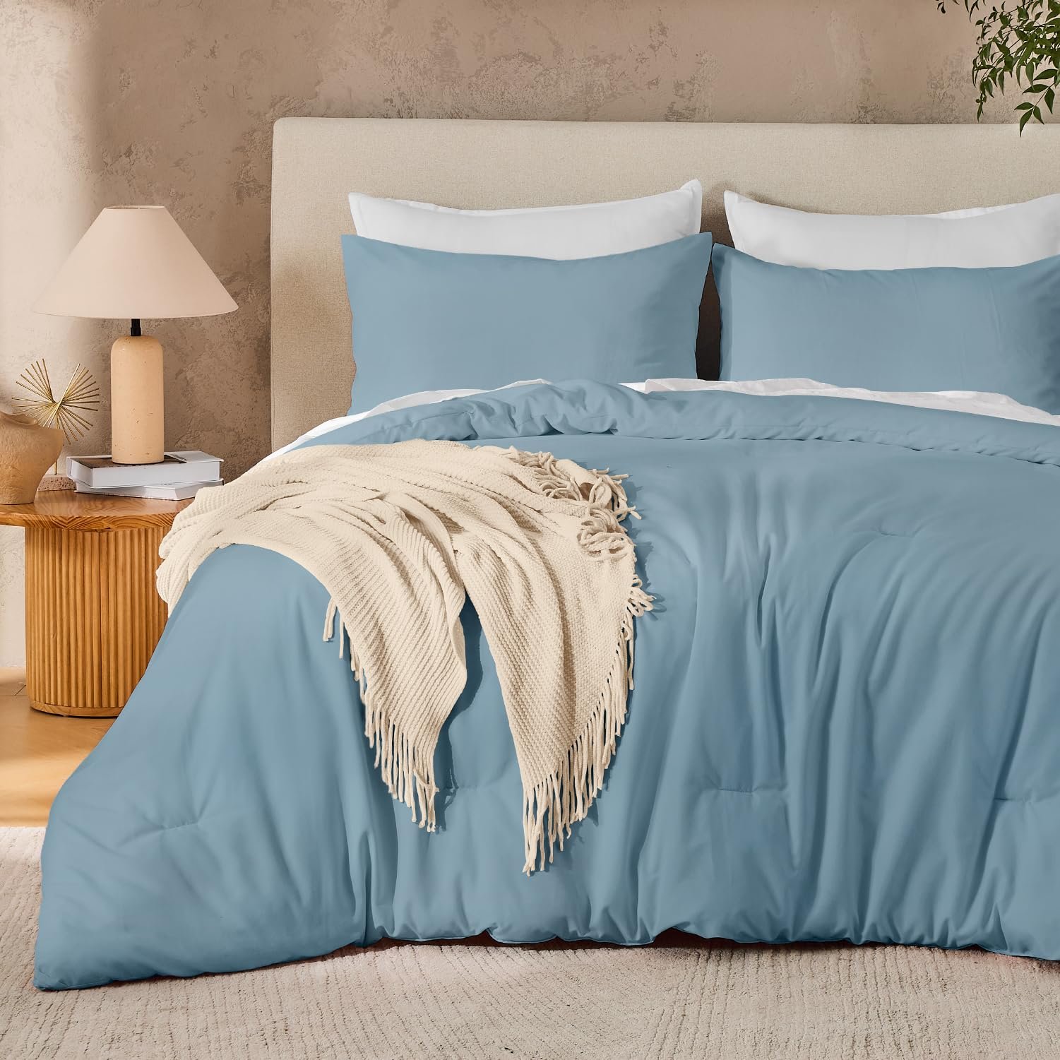 TODD GRIMES Dark Emerald Green Queen Size Comforter Set, 3 Pieces Forest Hunter Green Boho Solid Bedding Sets, Soft Cozy Lightweight Down Alternative All Season Bed Set - Image 3