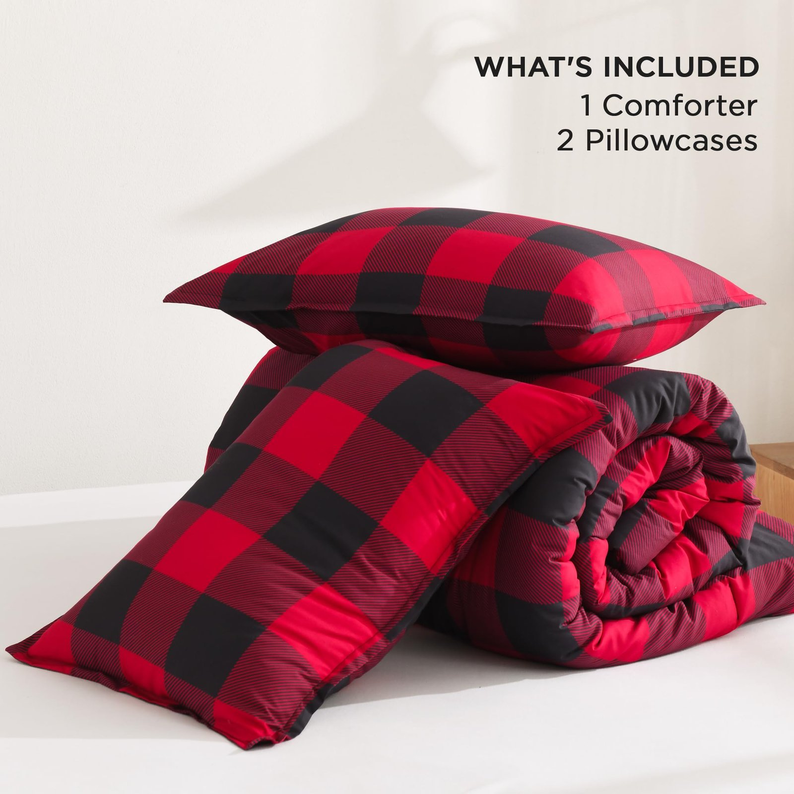 TODD GRIMES Red and Black Plaid Comforter Set King(104x90Inch), 3 Pieces Buffalo Plaid Checkered Gingham Bedding Comforter Sets, Soft Burgundy Lightweight Geometric Down Alternative Bed Set - Image 6
