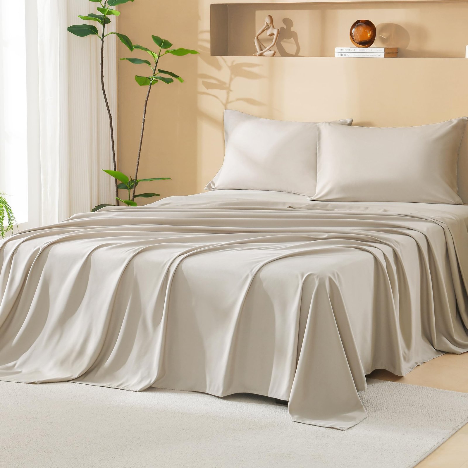 TODD GRIMES King Size Comforter Set with Sheets Beige - 7 Pieces Bed in a Bag King Chevron Tufted Boho Luxury Bedding Sets with Comforter, Sheets, Pillowcases & Shams - Image 52