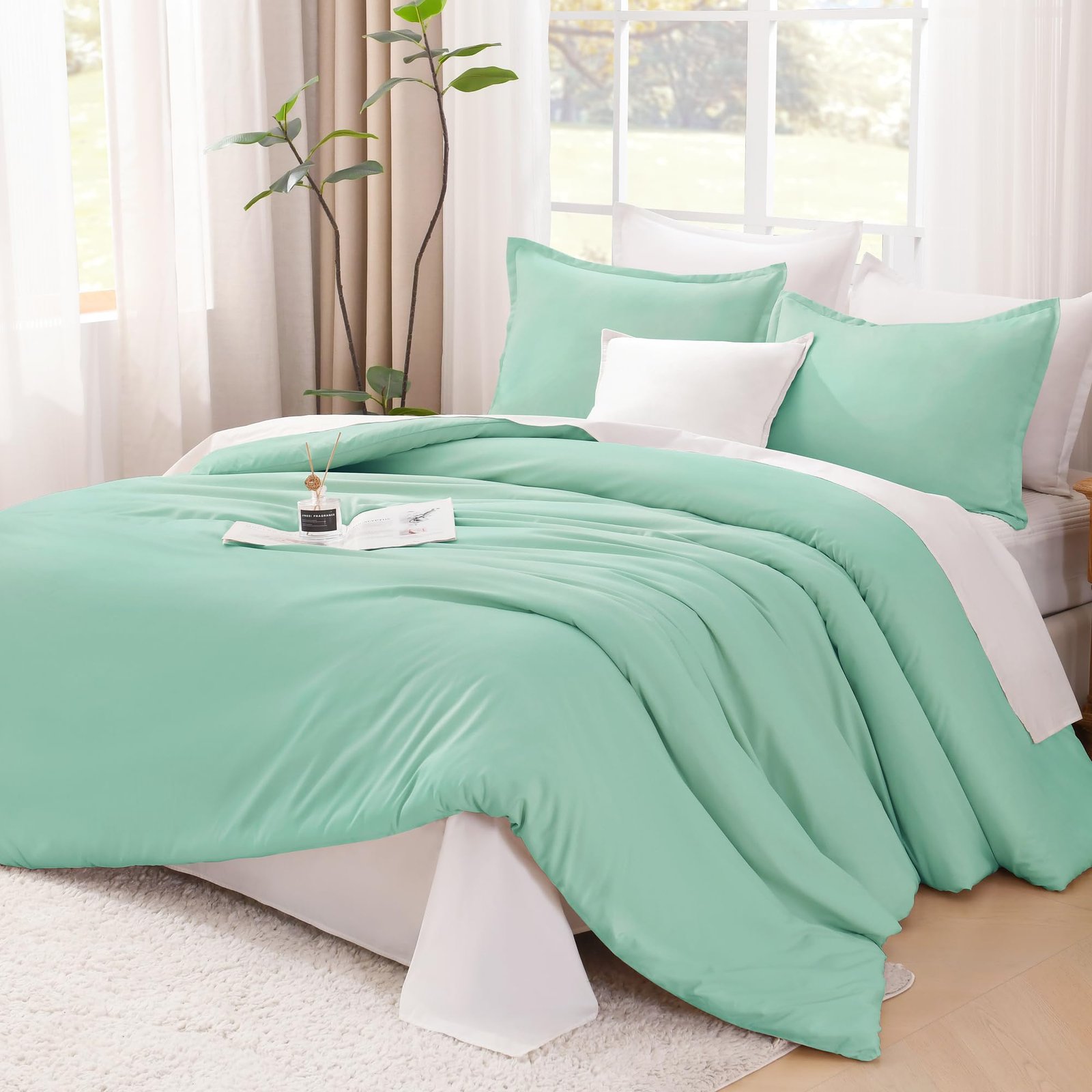 TODD GRIMES Comforter Set, Lightweight Solid Bedding Comforter Set, Fluffy Down Alternative Bed Set, Sage Green, King - Image 28