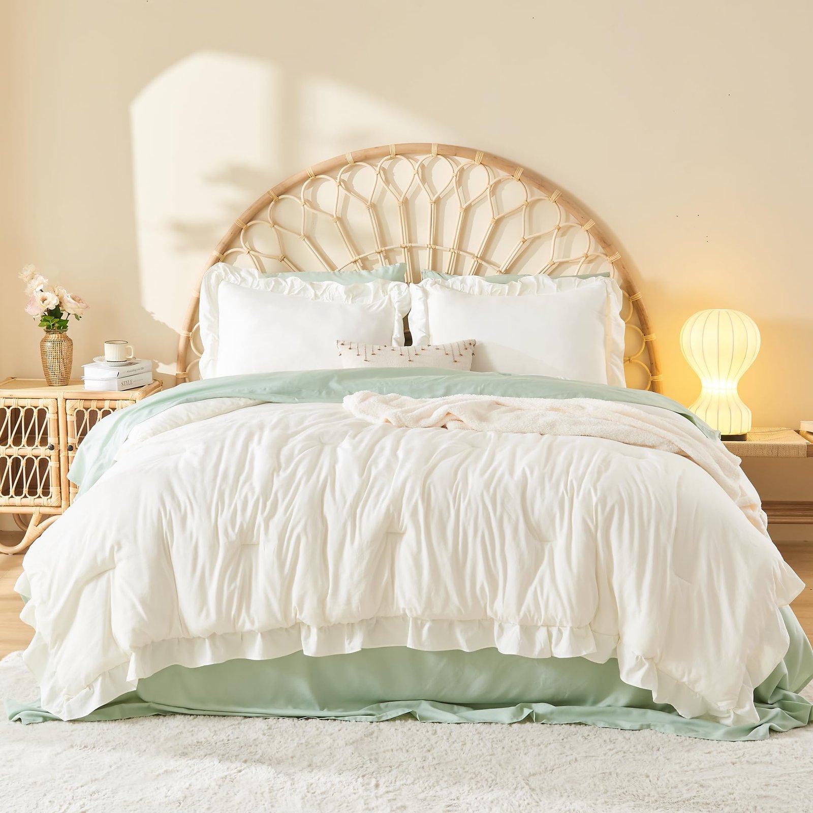 TODD GRIMES Full Size Comforter Sets, 3 Pieces Blush Pink Ruffle Girls Women Cute Bedding Comforters & Sets, Lightweight Fluffy Microfiber as Gift (79x90In Comforter & 2 Pillowcases) - Image 7
