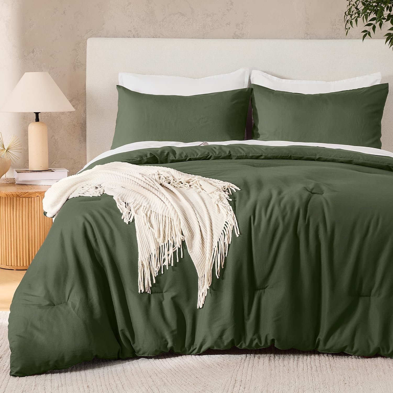 TODD GRIMES Dark Emerald Green Queen Size Comforter Set, 3 Pieces Forest Hunter Green Boho Solid Bedding Sets, Soft Cozy Lightweight Down Alternative All Season Bed Set - Image 13