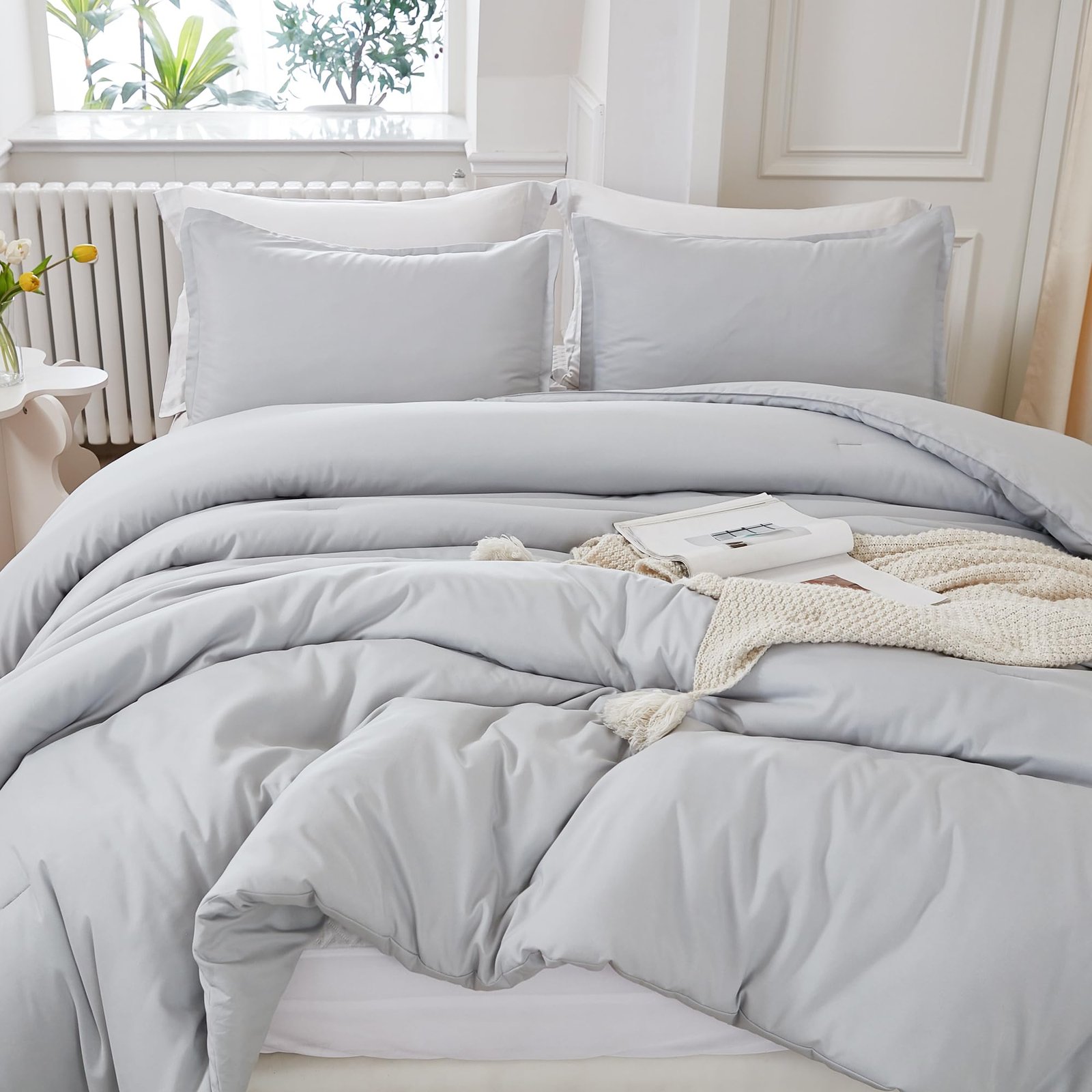 TODD GRIMES Comforter Set, Lightweight Solid Bedding Comforter Set, Fluffy Down Alternative Bed Set, Sage Green, King - Image 47