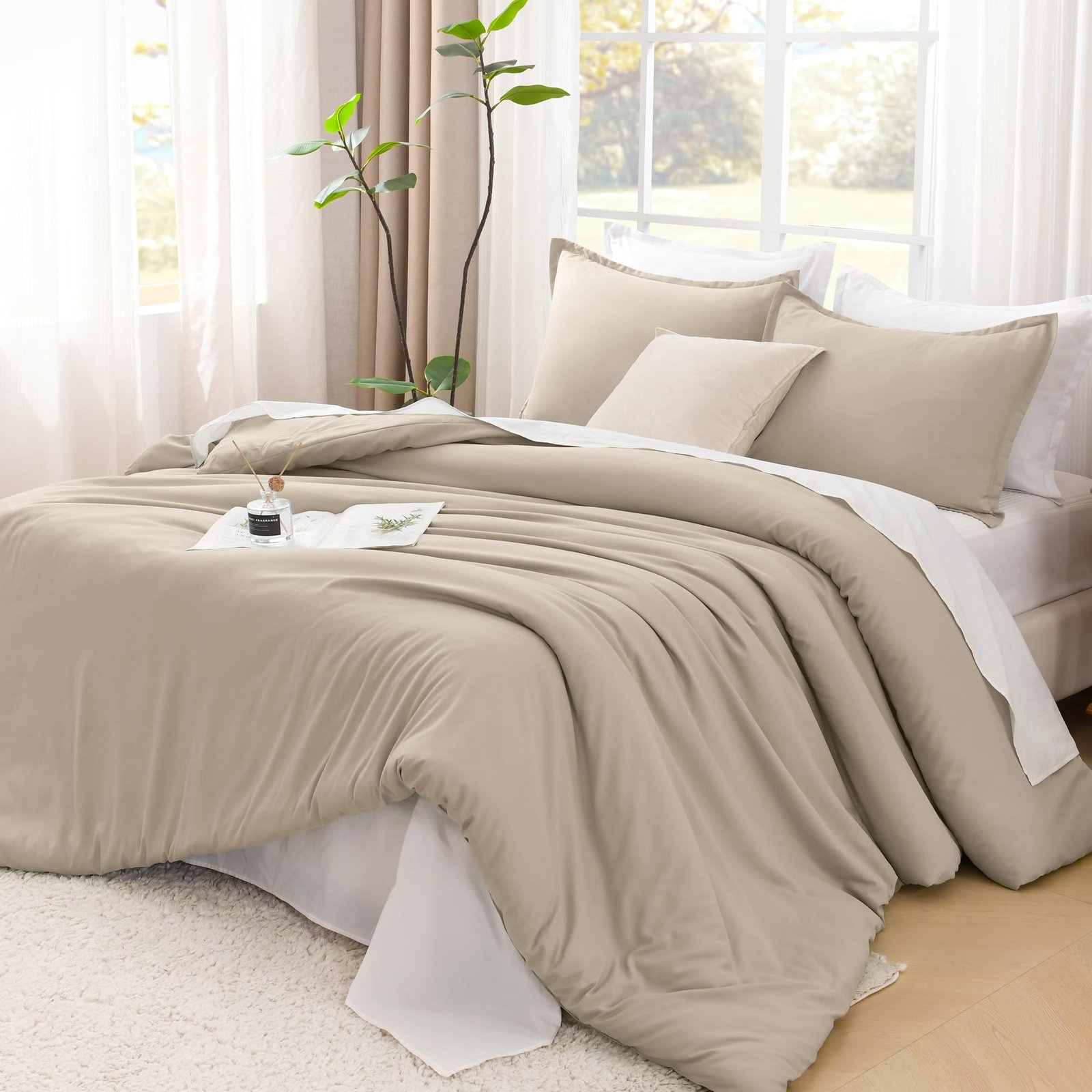 TODD GRIMES Comforter Set, Lightweight Solid Bedding Comforter Set, Fluffy Down Alternative Bed Set, Sage Green, King - Image 24