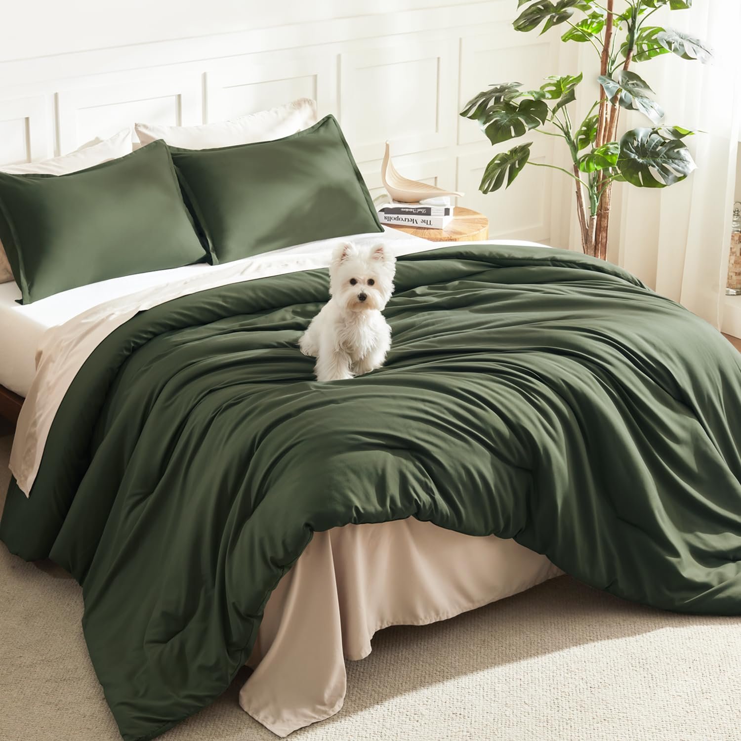 TODD GRIMES Comforter Set, Lightweight Solid Bedding Comforter Set, Fluffy Down Alternative Bed Set, Sage Green, King - Image 32