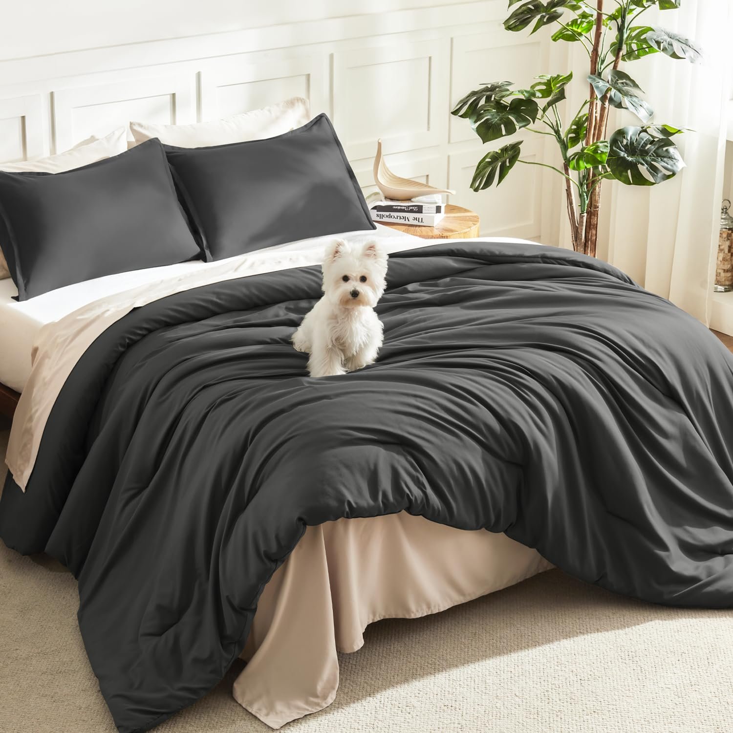 TODD GRIMES Comforter Set, Lightweight Solid Bedding Comforter Set, Fluffy Down Alternative Bed Set, Sage Green, King - Image 21