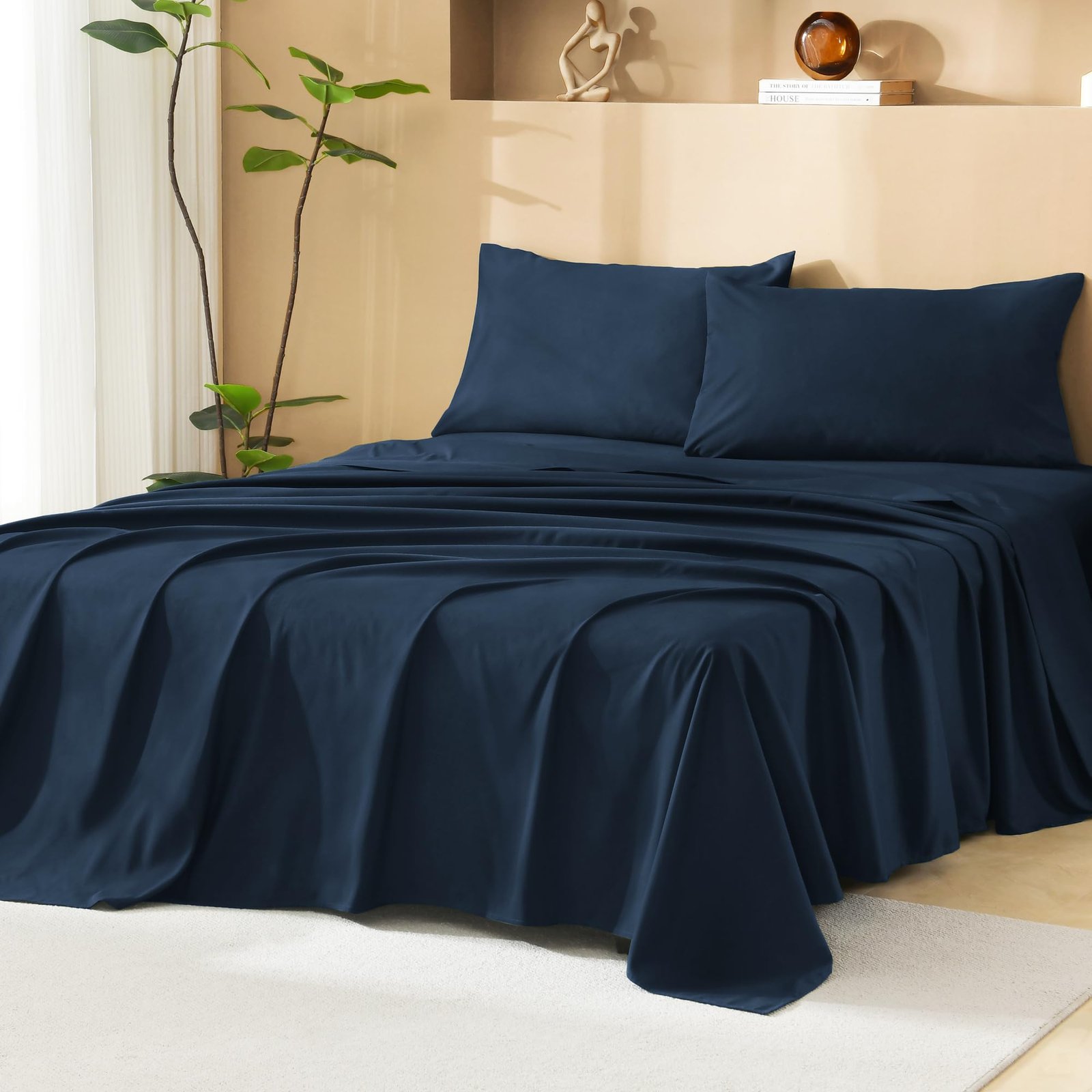 TODD GRIMES King Size Comforter Set with Sheets Beige - 7 Pieces Bed in a Bag King Chevron Tufted Boho Luxury Bedding Sets with Comforter, Sheets, Pillowcases & Shams - Image 11