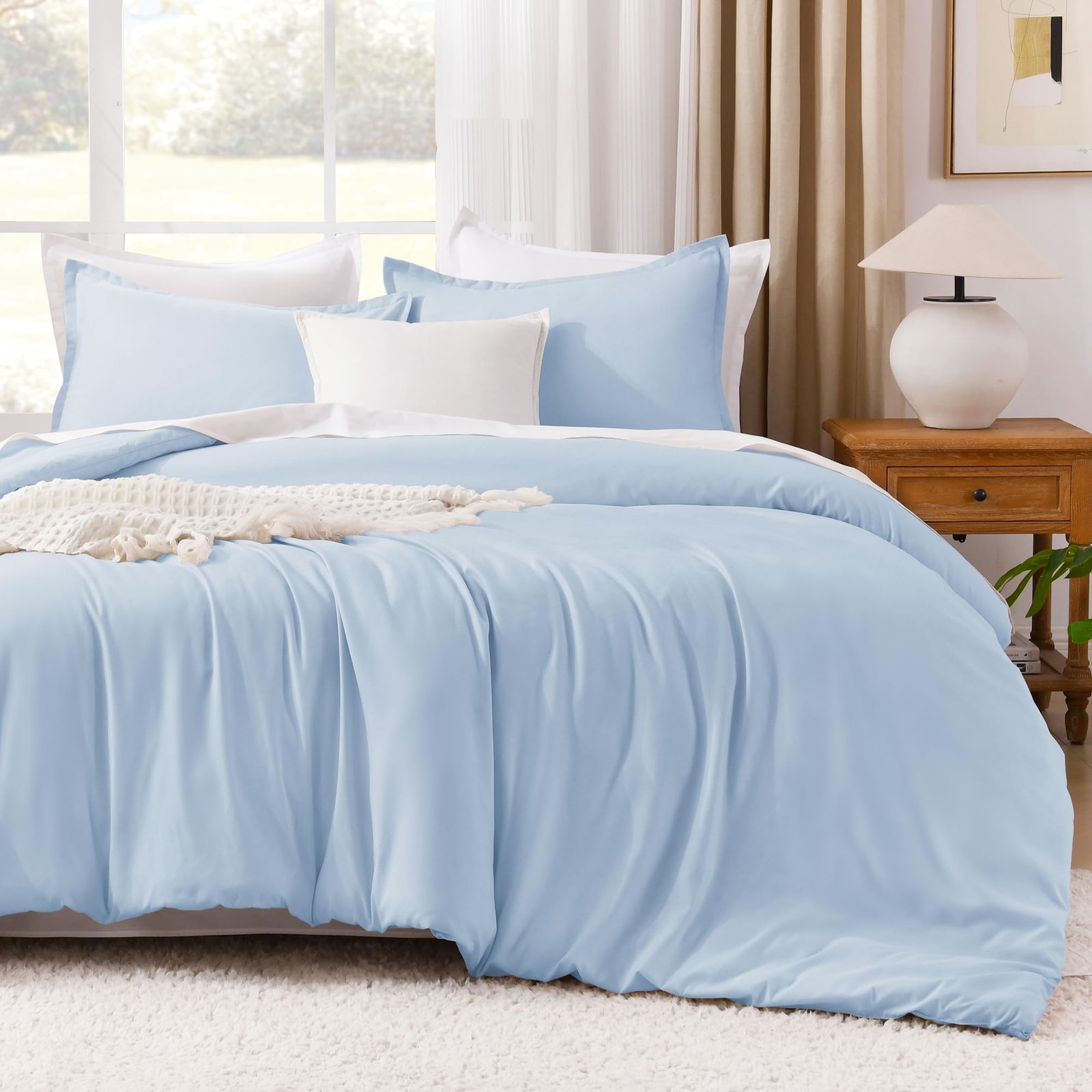 TODD GRIMES Comforter Set, Lightweight Solid Bedding Comforter Set, Fluffy Down Alternative Bed Set, Sage Green, King - Image 14