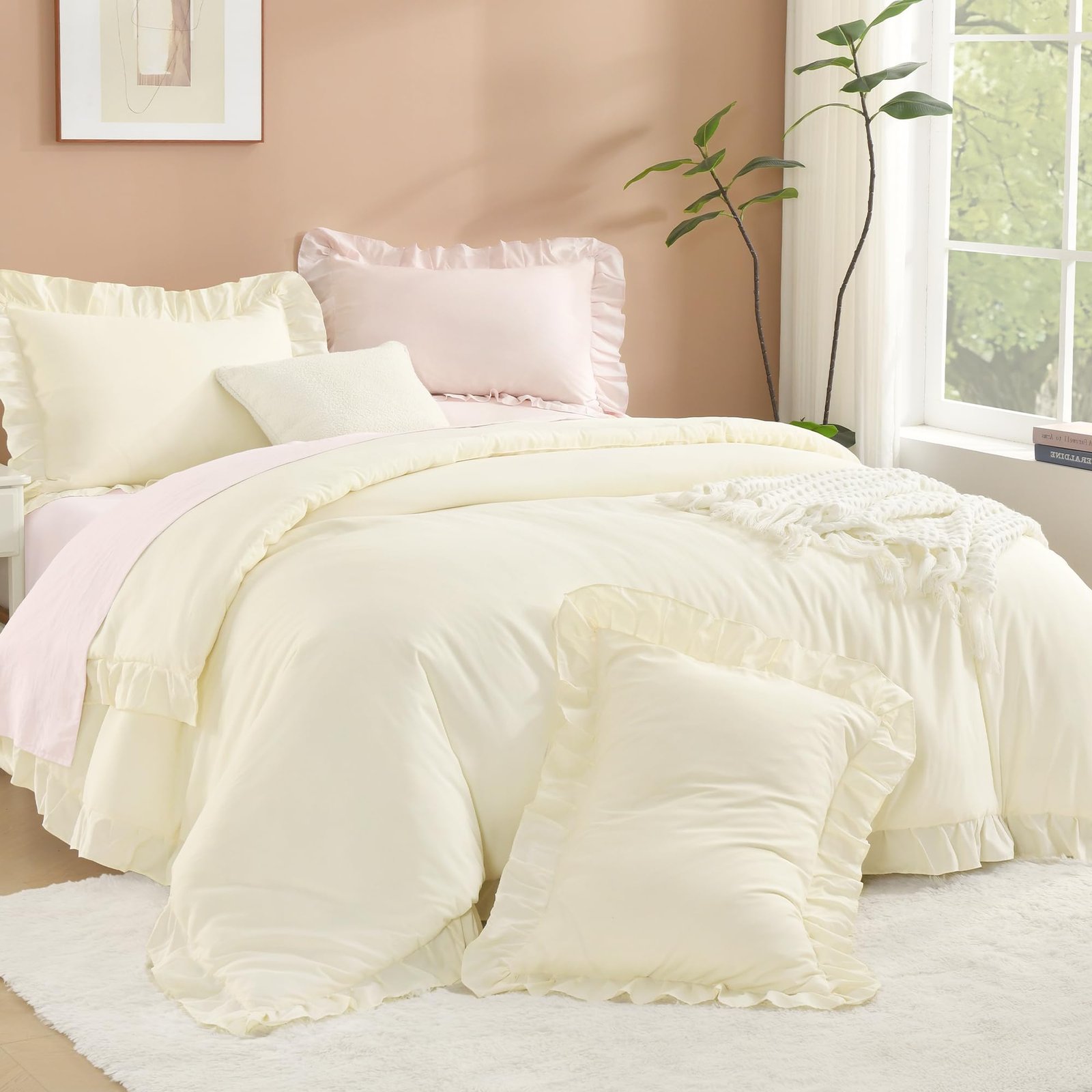 TODD GRIMES Full Size Comforter Sets, 3 Pieces Blush Pink Ruffle Girls Women Cute Bedding Comforters & Sets, Lightweight Fluffy Microfiber as Gift (79x90In Comforter & 2 Pillowcases) - Image 6
