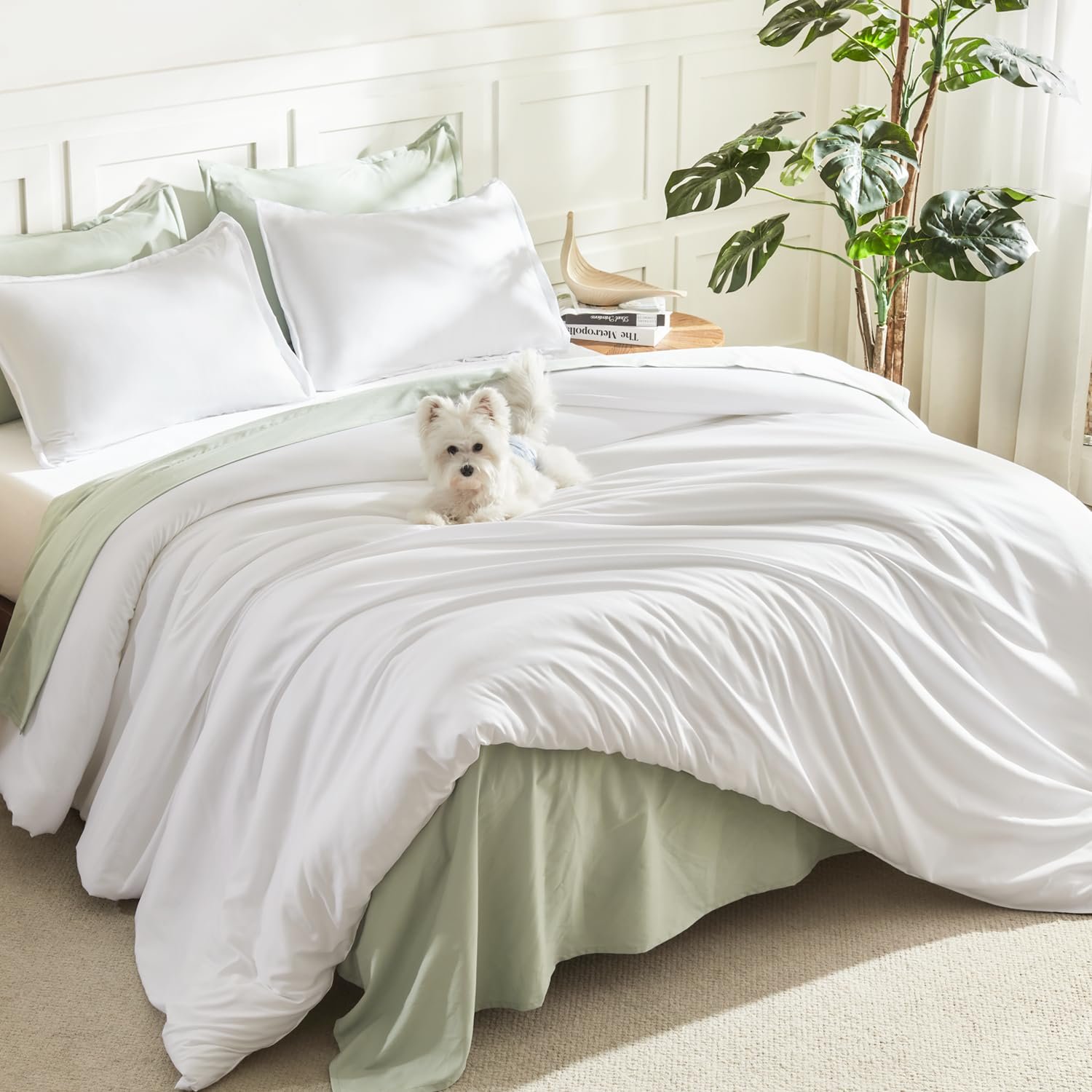 TODD GRIMES Comforter Set, Lightweight Solid Bedding Comforter Set, Fluffy Down Alternative Bed Set, Sage Green, King - Image 22