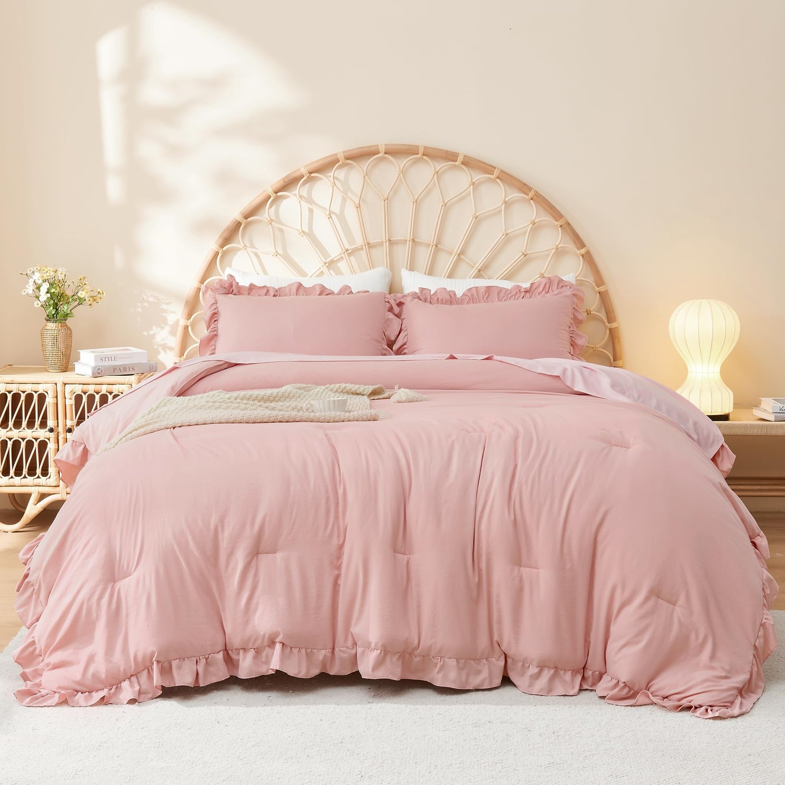 TODD GRIMES Full Size Comforter Sets, 3 Pieces Blush Pink Ruffle Girls Women Cute Bedding Comforters & Sets, Lightweight Fluffy Microfiber as Gift (79x90In Comforter & 2 Pillowcases) - Image 11