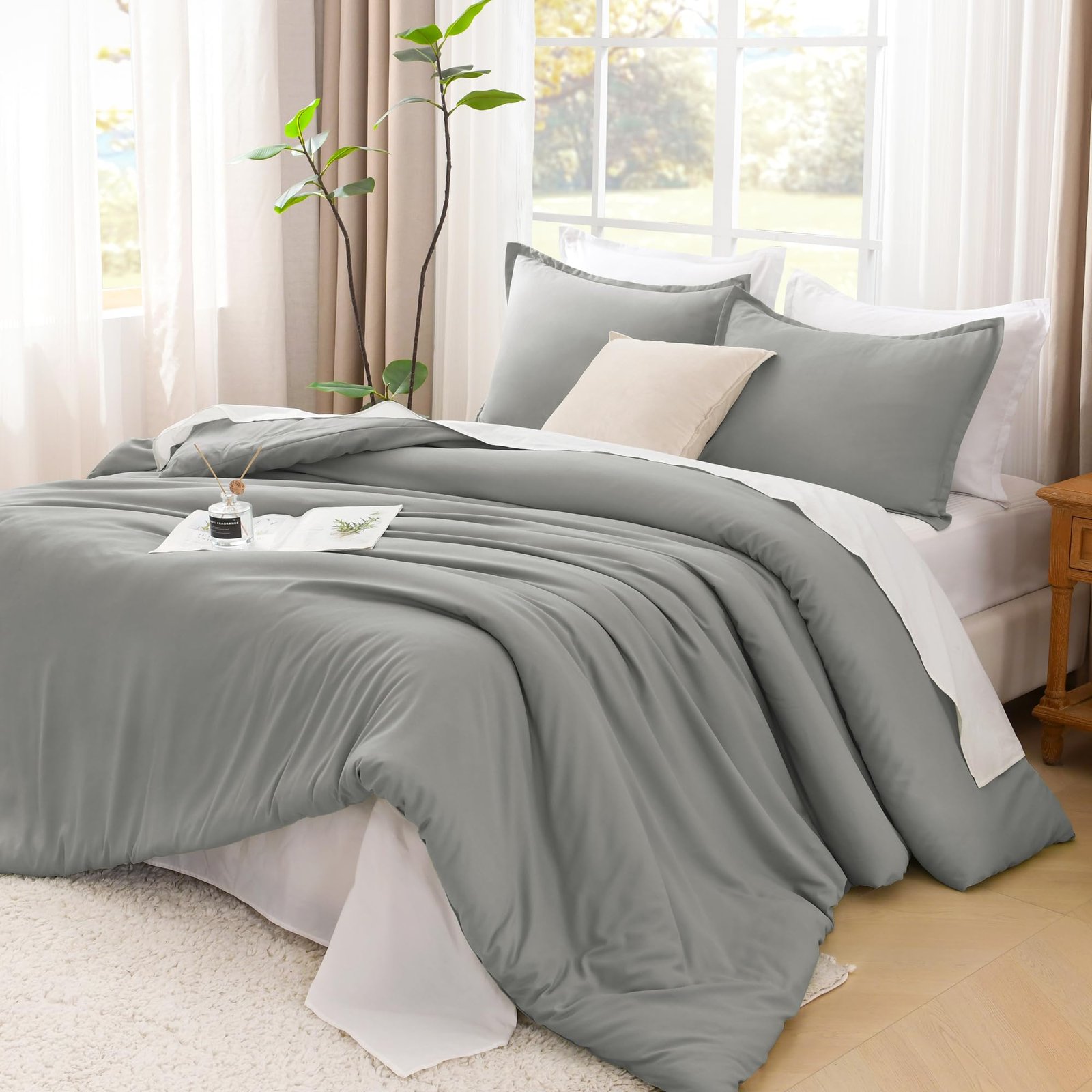 TODD GRIMES Comforter Set, Lightweight Solid Bedding Comforter Set, Fluffy Down Alternative Bed Set, Sage Green, King - Image 18