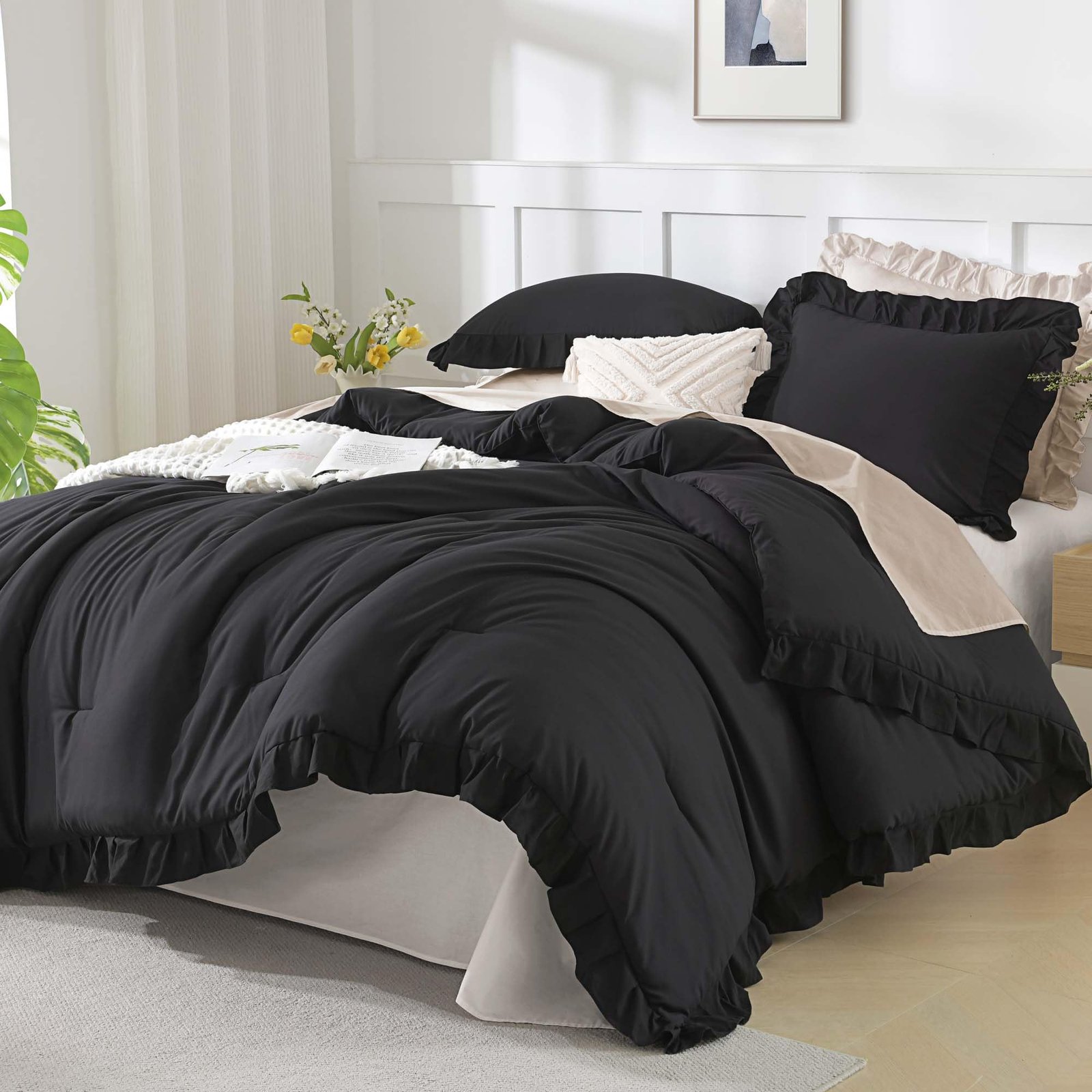 TODD GRIMES White Comforter Queen Size, 3 Pieces Ruffle Shabby Chic Farmhouse Queen Comforter Sets, All Season Lightweight Fluffy Room Decor Bed Set for Girls Women Teens Gift Choice - Image 24