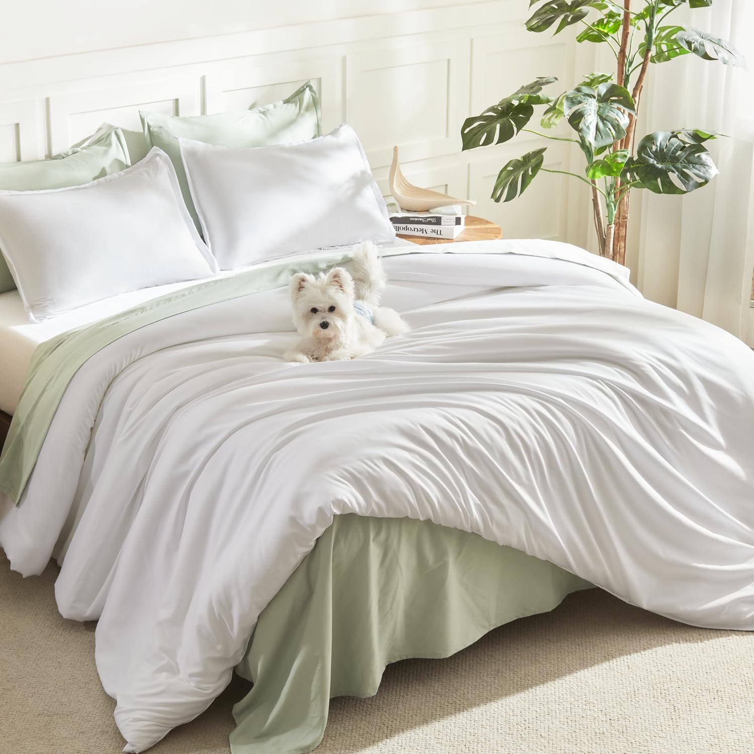 TODD GRIMES Comforter Set, Lightweight Solid Bedding Comforter Set, Fluffy Down Alternative Bed Set, Sage Green, King - Image 41