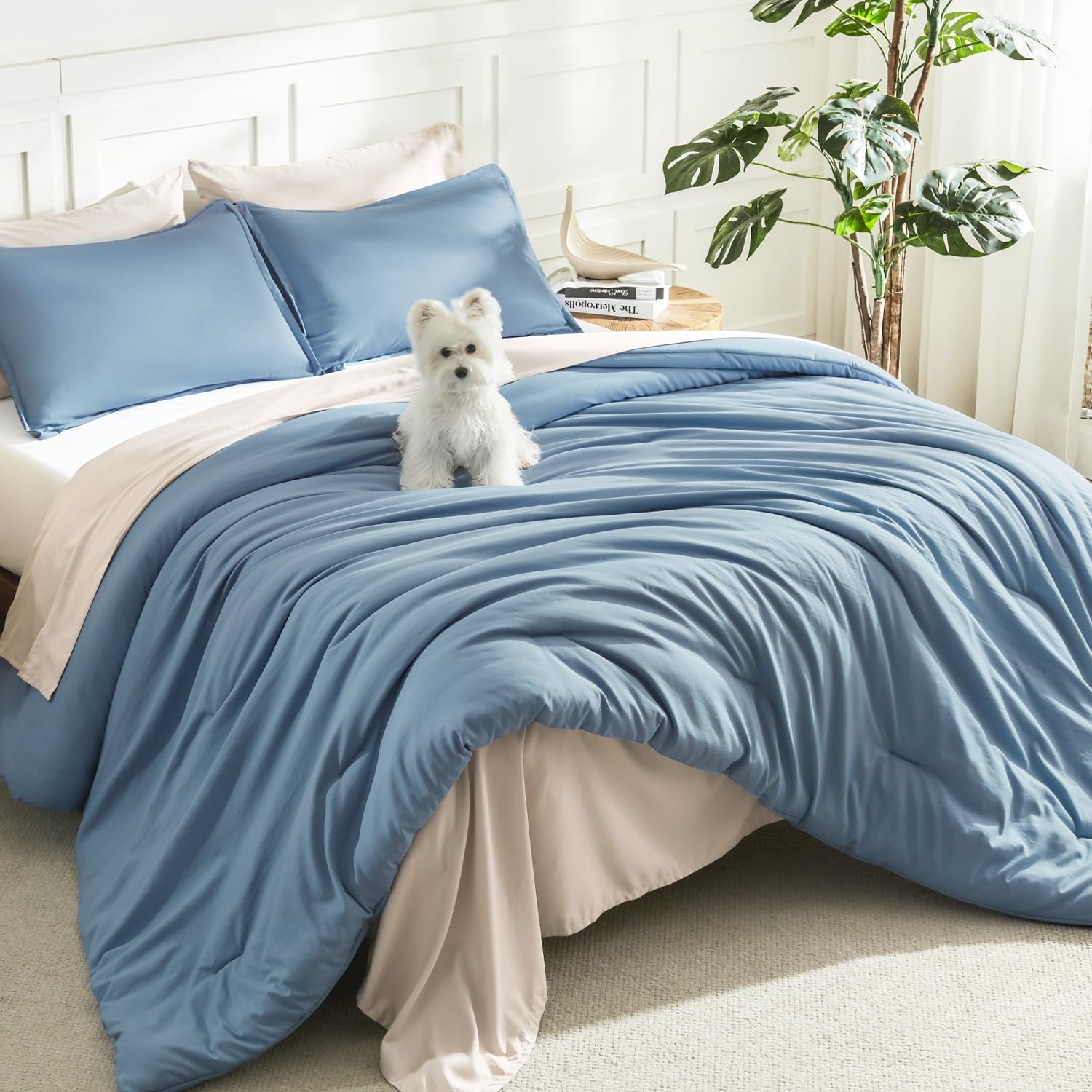 TODD GRIMES Comforter Set, Lightweight Solid Bedding Comforter Set, Fluffy Down Alternative Bed Set, Sage Green, King - Image 5