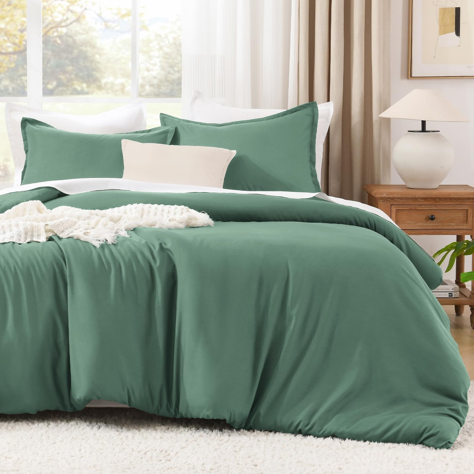 TODD GRIMES Comforter Set, Lightweight Solid Bedding Comforter Set, Fluffy Down Alternative Bed Set, Sage Green, King - Image 38