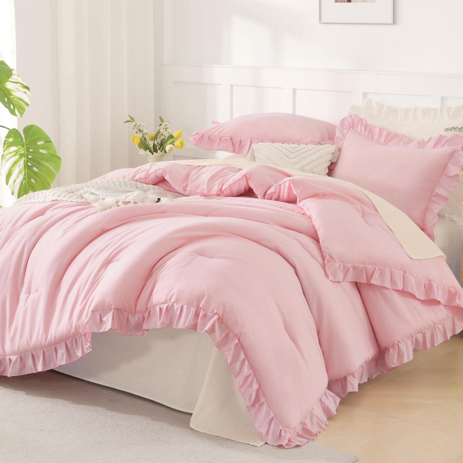 TODD GRIMES White Comforter Queen Size, 3 Pieces Ruffle Shabby Chic Farmhouse Queen Comforter Sets, All Season Lightweight Fluffy Room Decor Bed Set for Girls Women Teens Gift Choice - Image 23