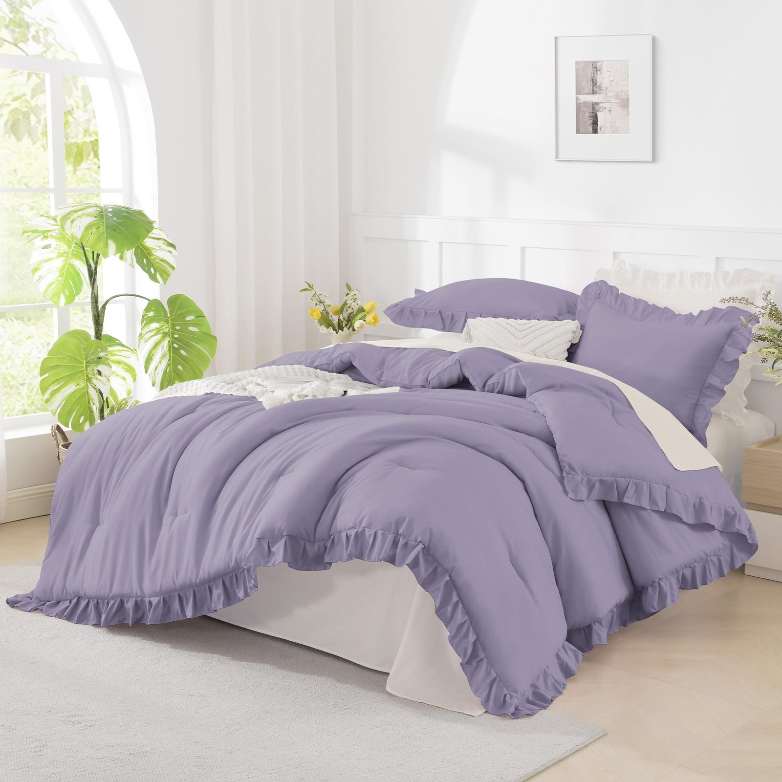 TODD GRIMES White Comforter Queen Size, 3 Pieces Ruffle Shabby Chic Farmhouse Queen Comforter Sets, All Season Lightweight Fluffy Room Decor Bed Set for Girls Women Teens Gift Choice - Image 21