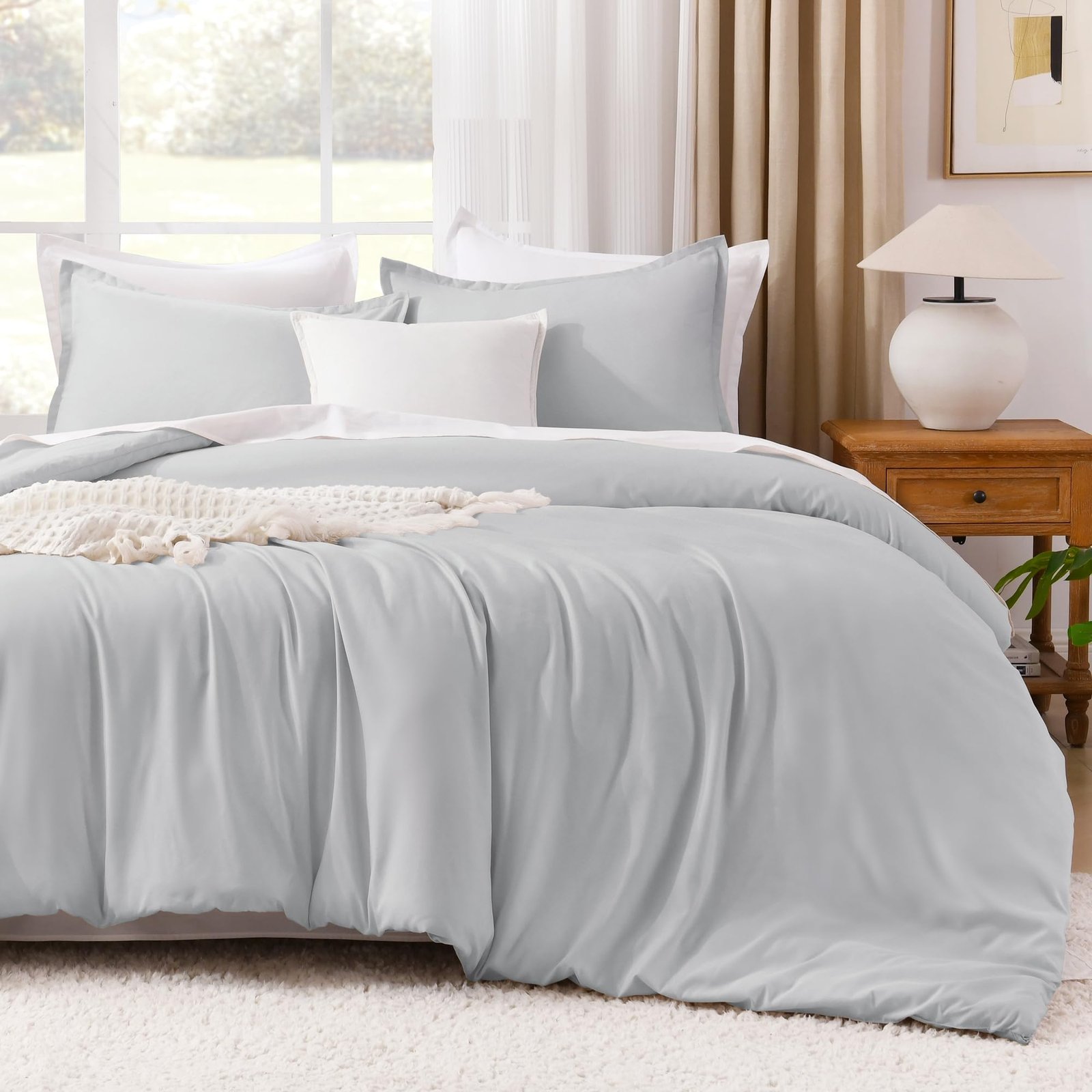 TODD GRIMES Comforter Set, Lightweight Solid Bedding Comforter Set, Fluffy Down Alternative Bed Set, Sage Green, King - Image 37