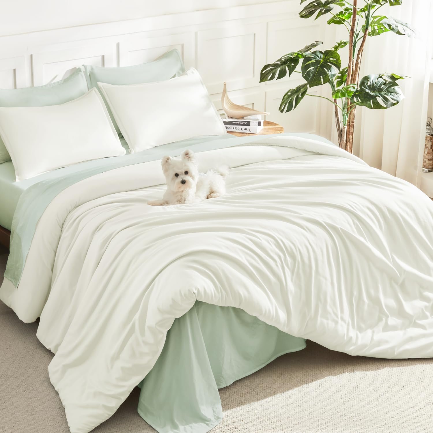 TODD GRIMES Comforter Set, Lightweight Solid Bedding Comforter Set, Fluffy Down Alternative Bed Set, Sage Green, King - Image 16