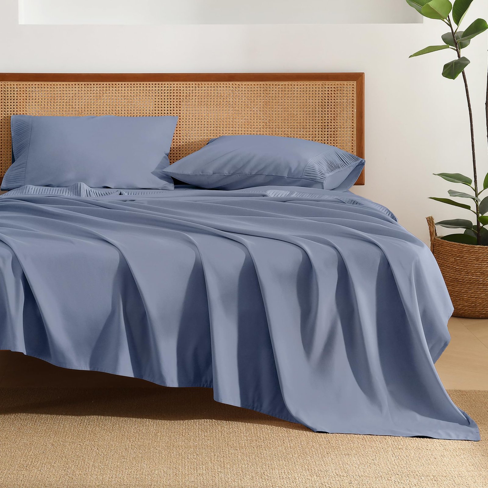 TODD GRIMES King Size Sheets Set 4 Pieces, Dark Olive Green Super Soft Sheets for King Size Bed, Microfiber King Sheet, Deep Pocket Up to 16 - Image 4