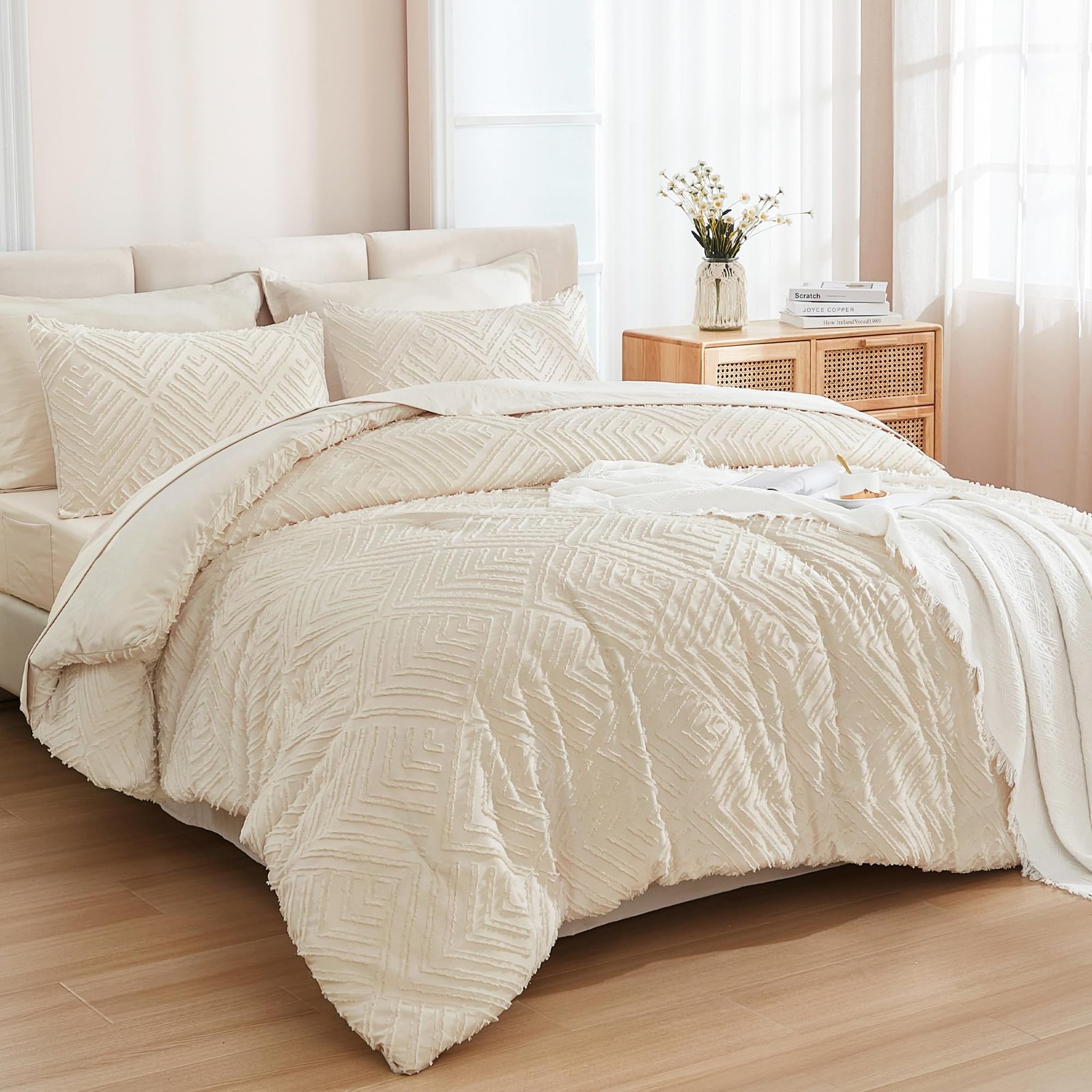 TODD GRIMES King Size Comforter Set 7 Pieces Dark Emerald Green - Bed in a Bag King Boho Lightweight Fluffy Tufted Bedding Sets with Quilt Comforter, Sheets, Pillowcases & Shams