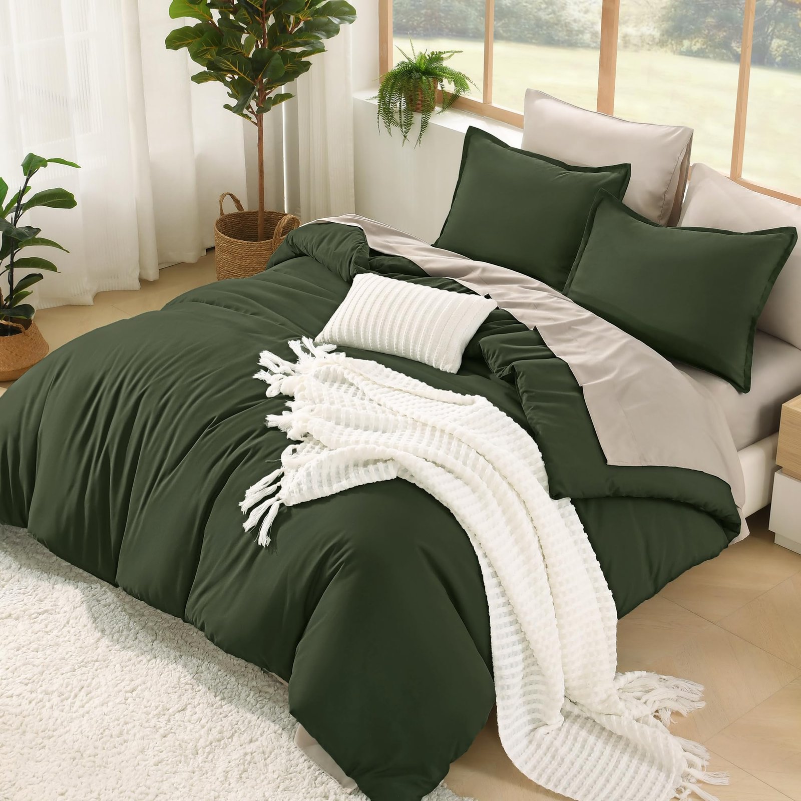 TODD GRIMES King Size Comforter Set Dark Emerald Green - 7 Pieces Bed in a Bag King Bedding Comforter Sets, Solid Lightweight Bed Set with Comforter, Sheets, Pillowcases & Shams - Image 23