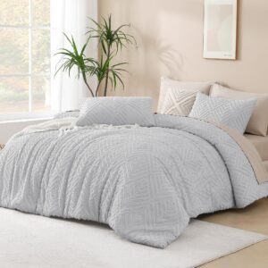 TODD GRIMES King Size Comforter Set Beige, 3 Pieces Boho King Bedding Comforter Set Cream, All Season Soft Lightweight Tufted Textured Down Alternative Comforter Fluffy Bed Set