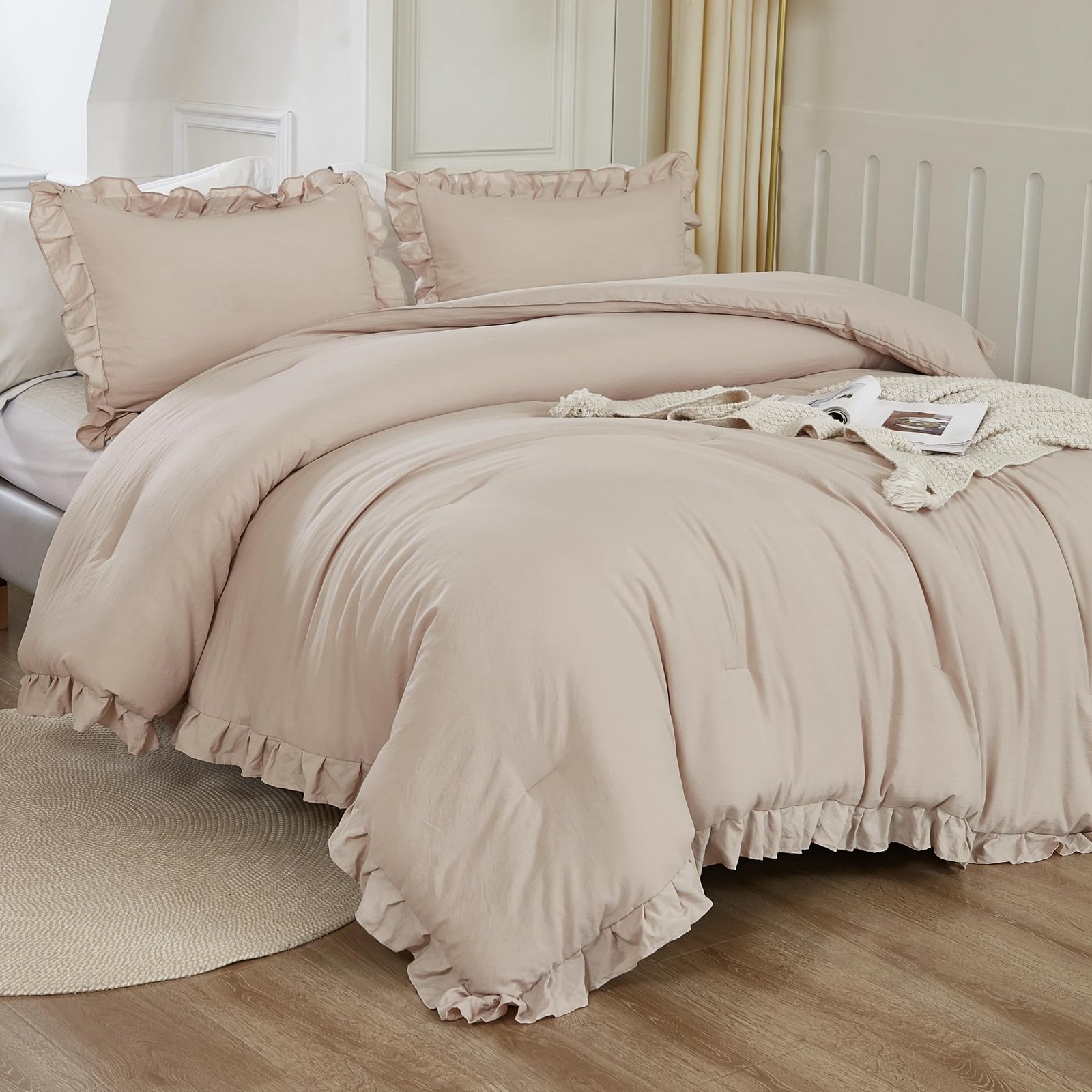 TODD GRIMES Full Size Comforter Sets, 3 Pieces Blush Pink Ruffle Girls Women Cute Bedding Comforters & Sets, Lightweight Fluffy Microfiber as Gift (79x90In Comforter & 2 Pillowcases) - Image 10