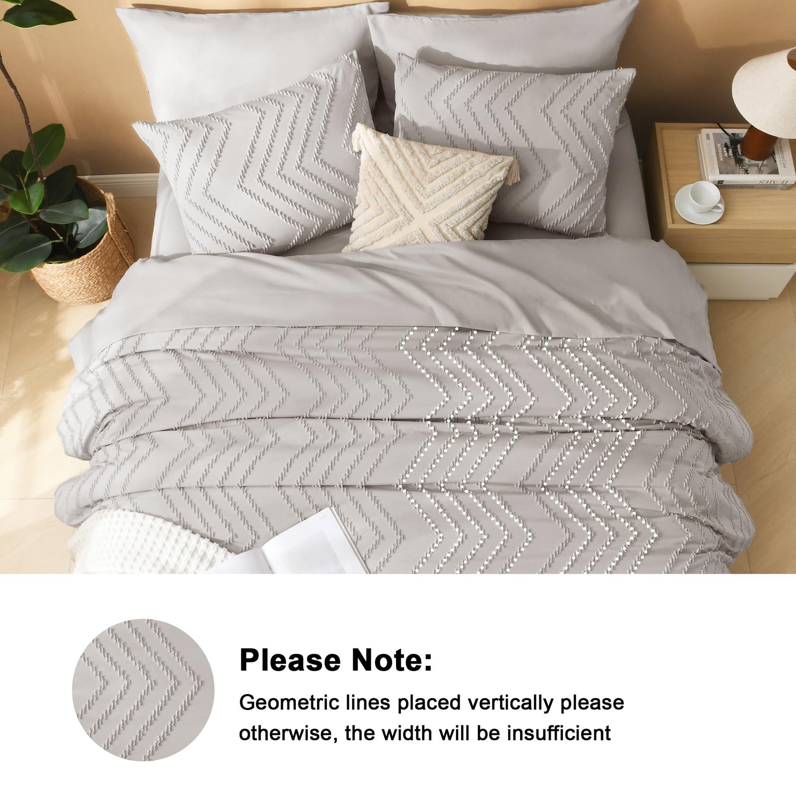 TODD GRIMES King Size Comforter Set with Sheets Beige - 7 Pieces Bed in a Bag King Chevron Tufted Boho Luxury Bedding Sets with Comforter, Sheets, Pillowcases & Shams - Image 58