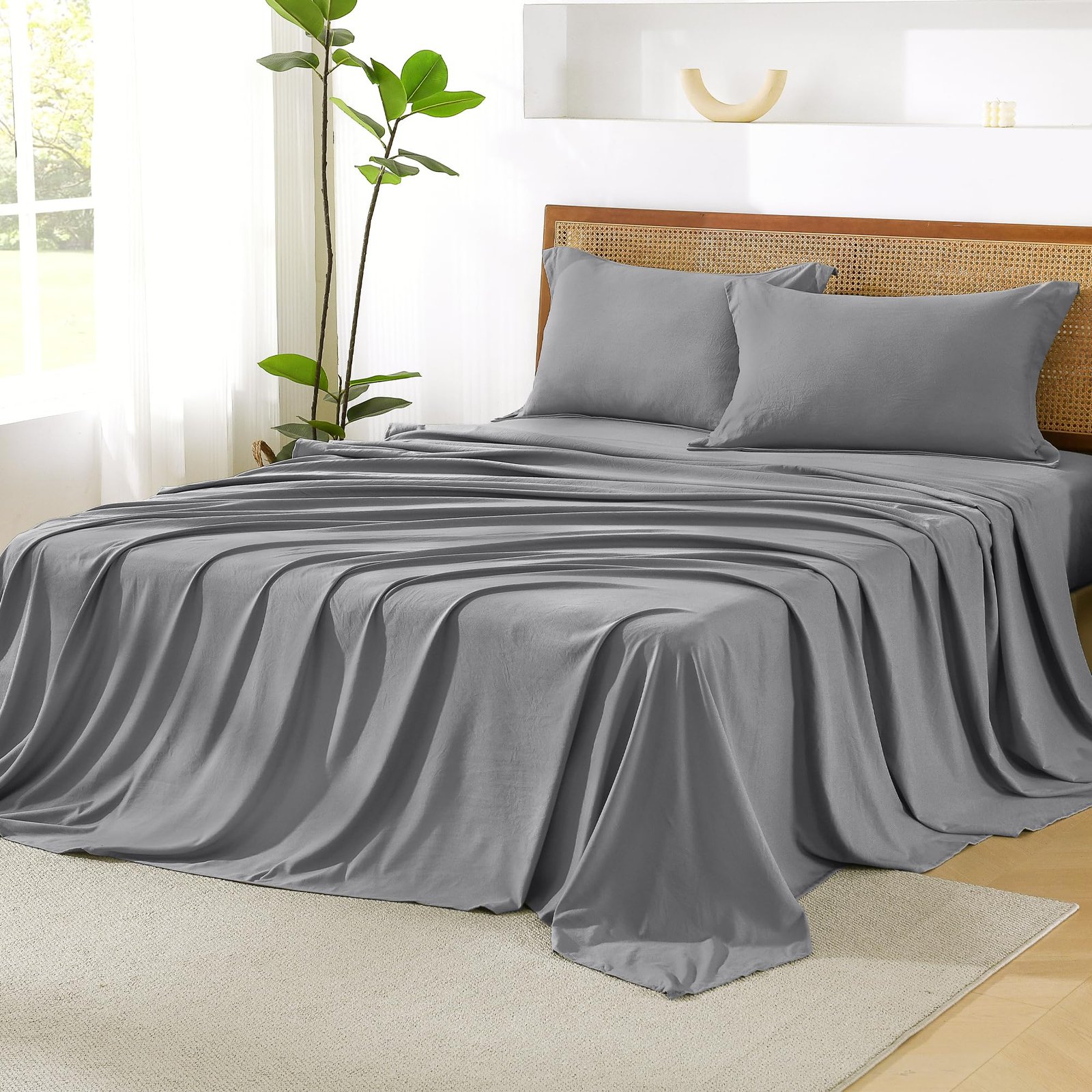 TODD GRIMES King Size Comforter Set with Sheets Beige - 7 Pieces Bed in a Bag King Chevron Tufted Boho Luxury Bedding Sets with Comforter, Sheets, Pillowcases & Shams - Image 66