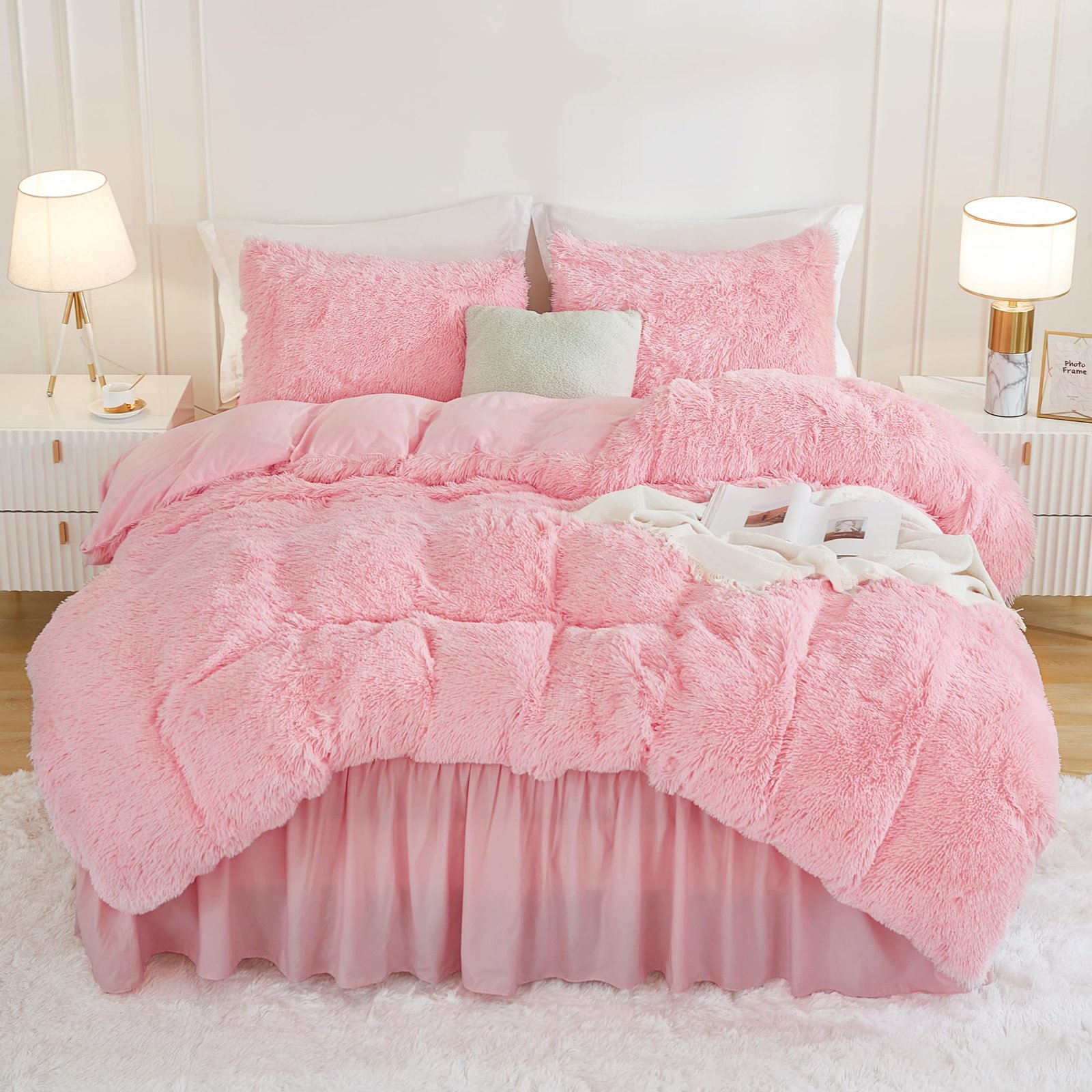 TODD GRIMES Tie-Dyed Grey White Comforter King Size, 3 Pieces Faux Fur Fluffy Fuzzy Plush Bedding Comforter Set, Soft Puffy Comfy Down Comforter Bed Set - Image 4