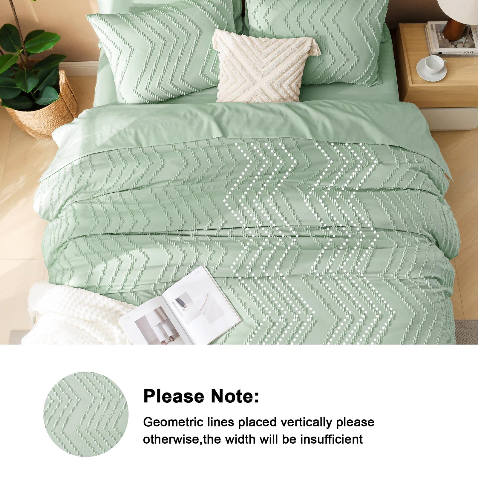 TODD GRIMES King Size Comforter Set with Sheets Beige - 7 Pieces Bed in a Bag King Chevron Tufted Boho Luxury Bedding Sets with Comforter, Sheets, Pillowcases & Shams - Image 83