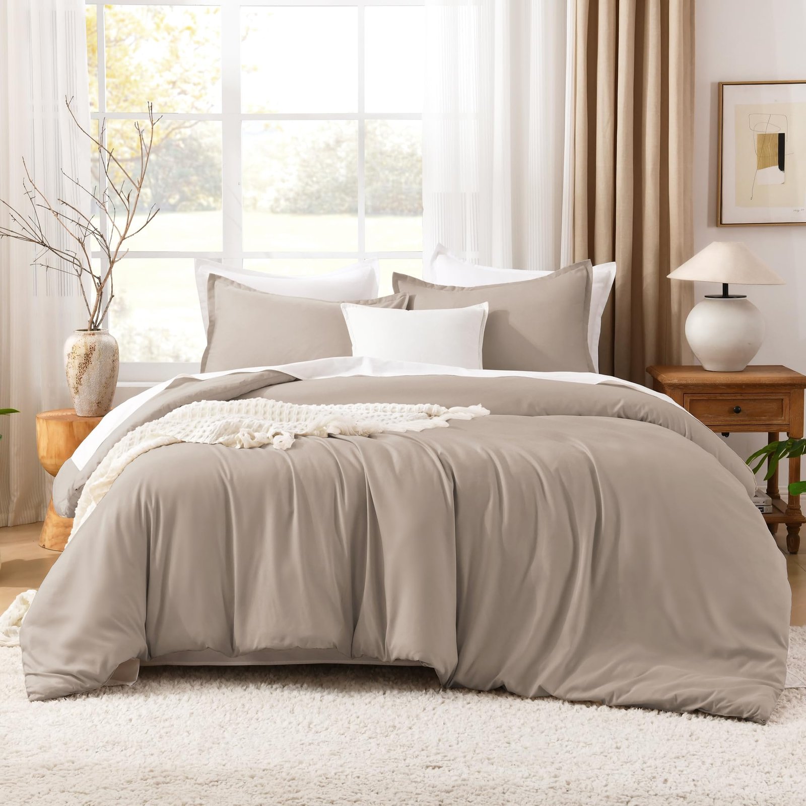 TODD GRIMES Comforter Set, Lightweight Solid Bedding Comforter Set, Fluffy Down Alternative Bed Set, Sage Green, King - Image 19
