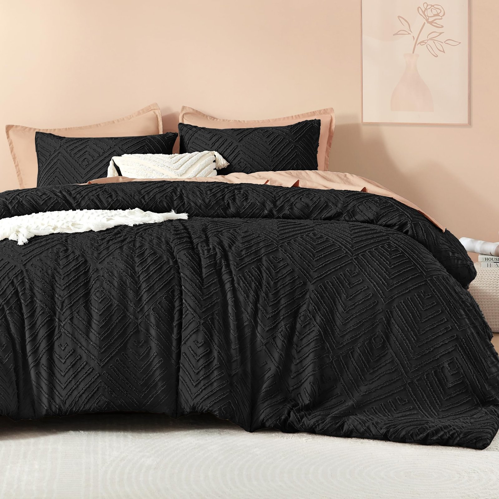 TODD GRIMES Comforter King Size Set Oatmeal, 3 Pieces Boho Tufted Farmhouse Bedding Comforter Sets, Lightweight Fluffy Comforter Bed Set for All Season (104x90In Comforter and 2 Pillowcases) - Image 23
