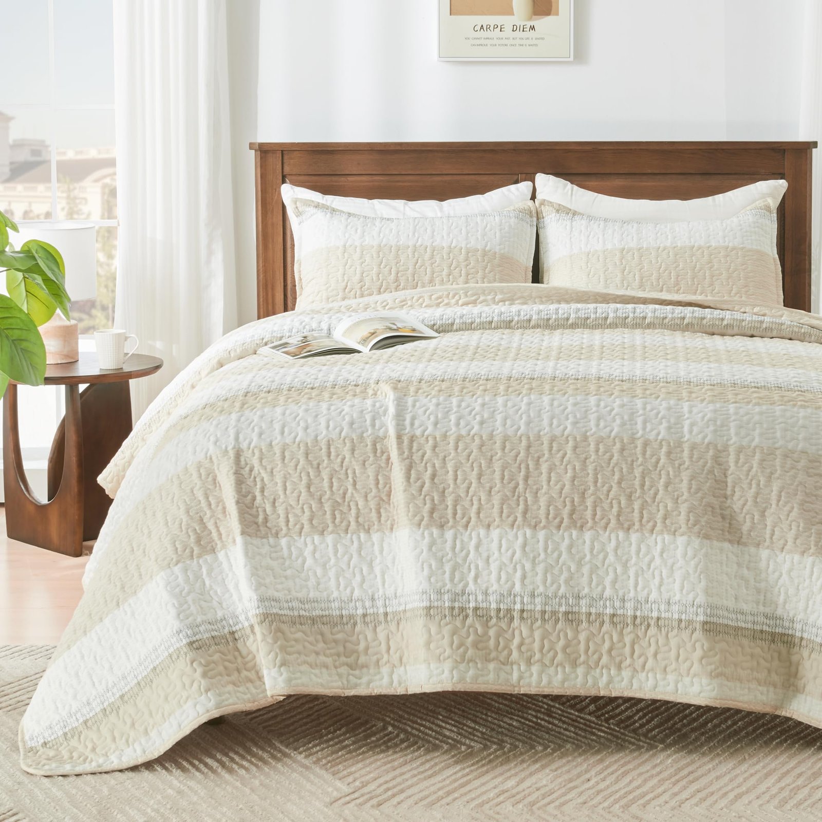TODD GRIMES King Size Quilt Set Sage Green, 3 Pieces Mint Green Ultra Soft Lightweight Bedspreads & Coverlets Set, Patchwork Striped Quilted Bedding Sets for All Seasons (1 Quilt, 2 Pillow Shams) - Image 30