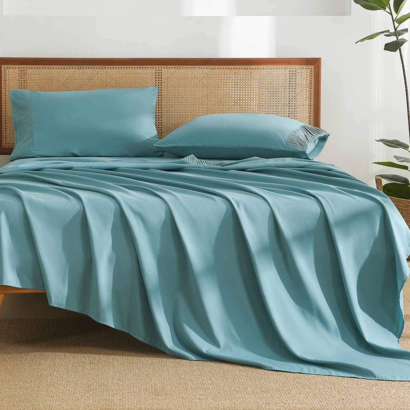 TODD GRIMES King Size Sheets Set 4 Pieces, Dark Olive Green Super Soft Sheets for King Size Bed, Microfiber King Sheet, Deep Pocket Up to 16 - Image 19