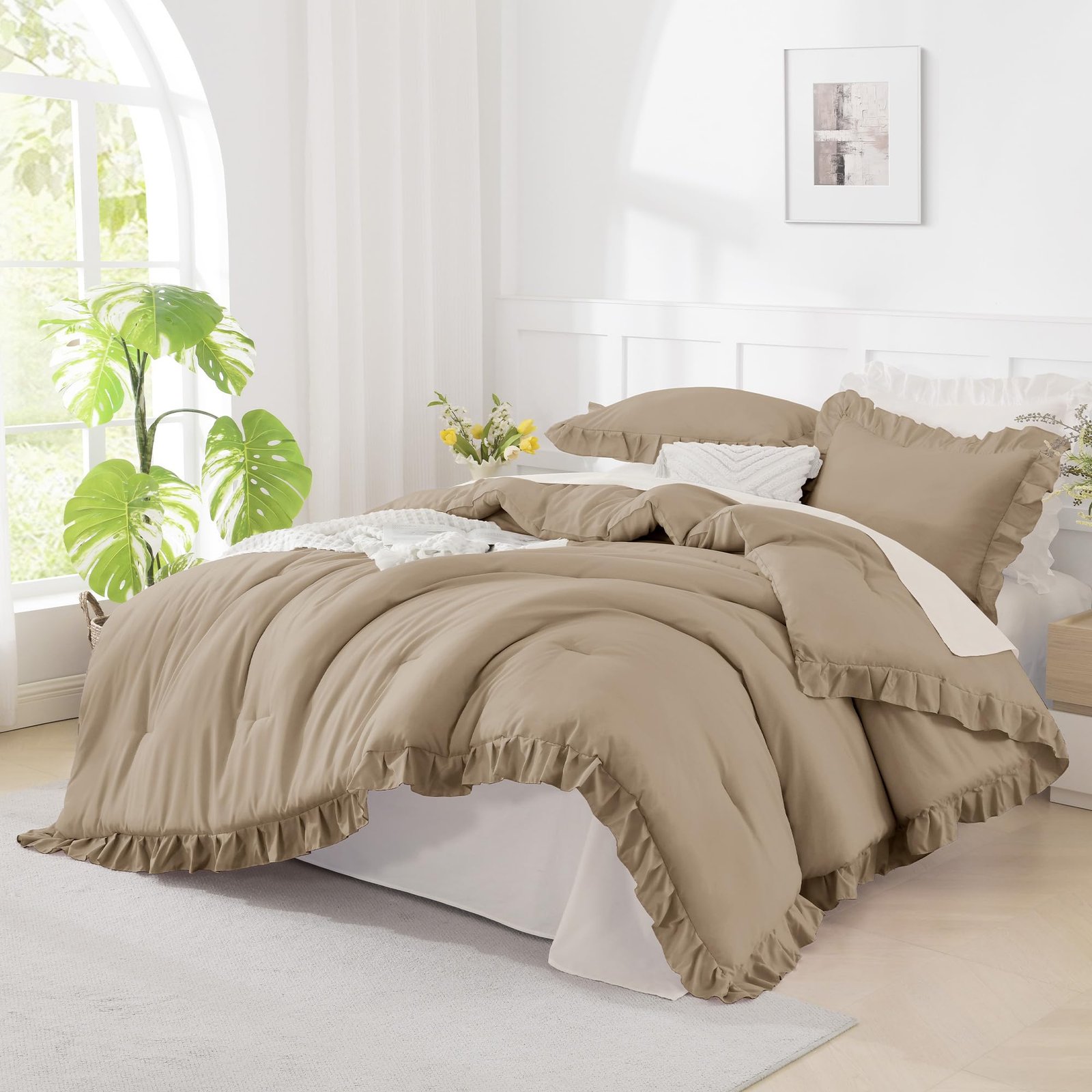 TODD GRIMES White Comforter Queen Size, 3 Pieces Ruffle Shabby Chic Farmhouse Queen Comforter Sets, All Season Lightweight Fluffy Room Decor Bed Set for Girls Women Teens Gift Choice - Image 18