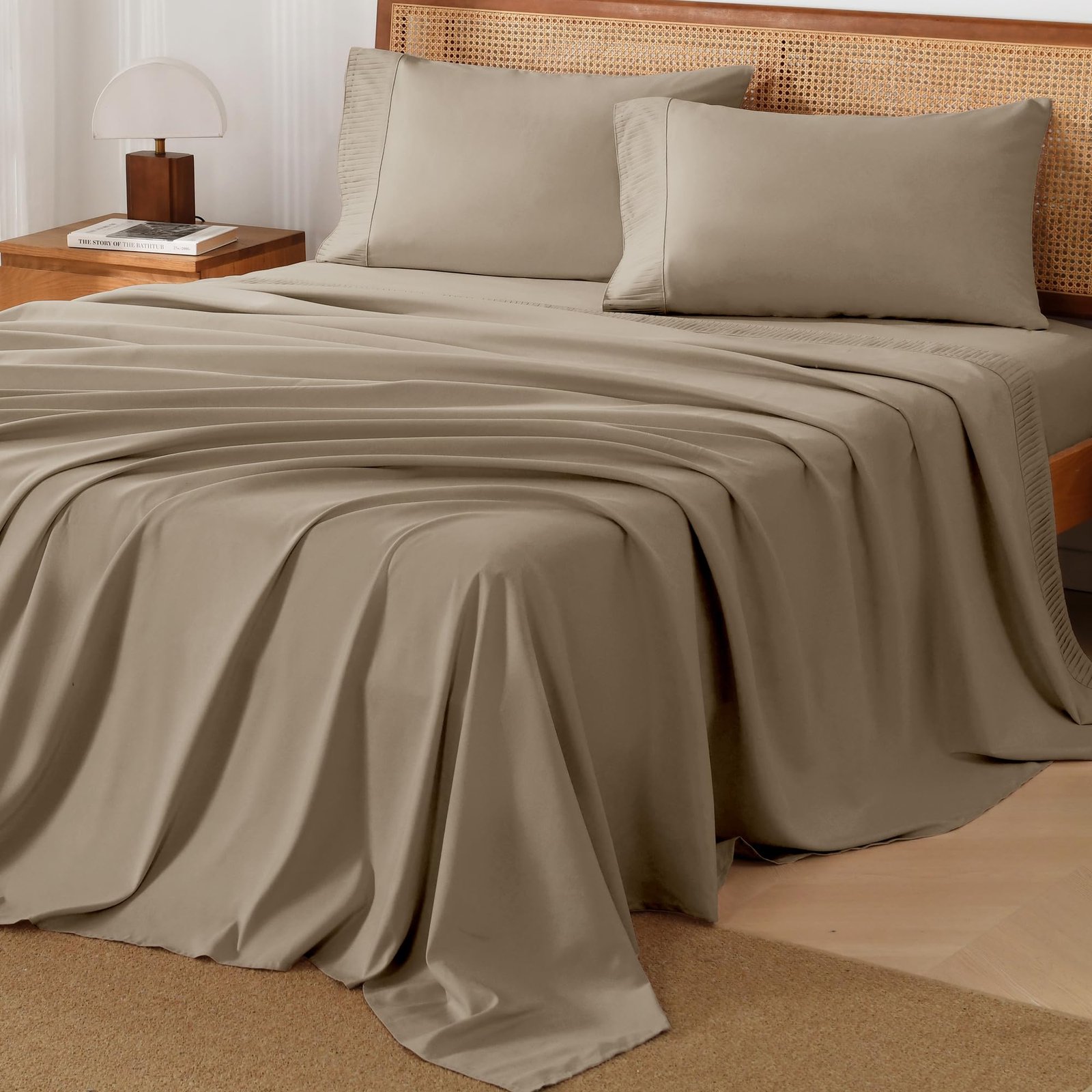 TODD GRIMES King Size Sheets Set 4 Pieces, Dark Olive Green Super Soft Sheets for King Size Bed, Microfiber King Sheet, Deep Pocket Up to 16 - Image 6