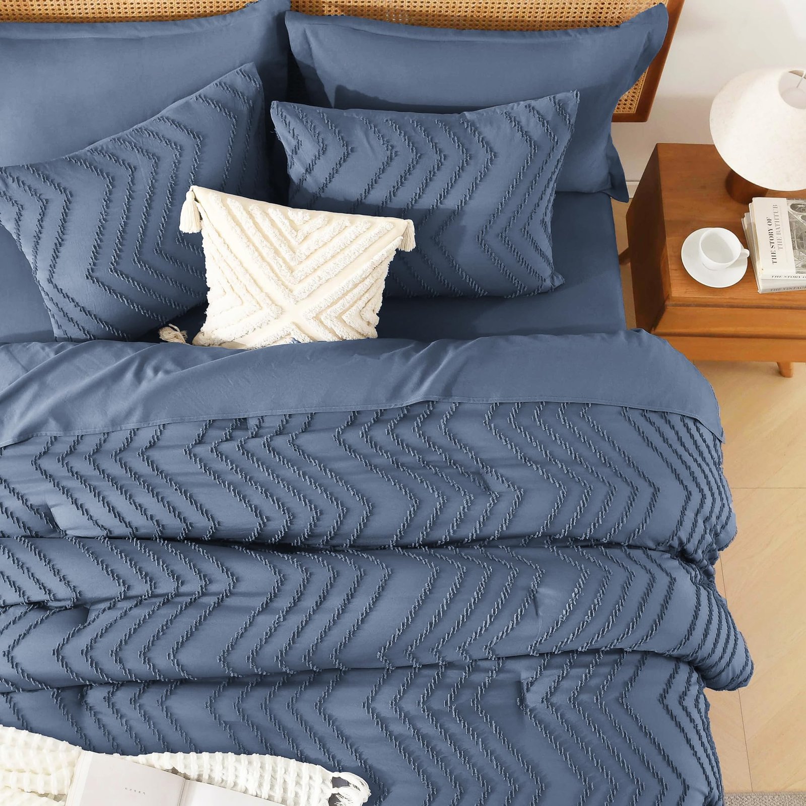 TODD GRIMES King Size Comforter Set with Sheets Beige - 7 Pieces Bed in a Bag King Chevron Tufted Boho Luxury Bedding Sets with Comforter, Sheets, Pillowcases & Shams - Image 71