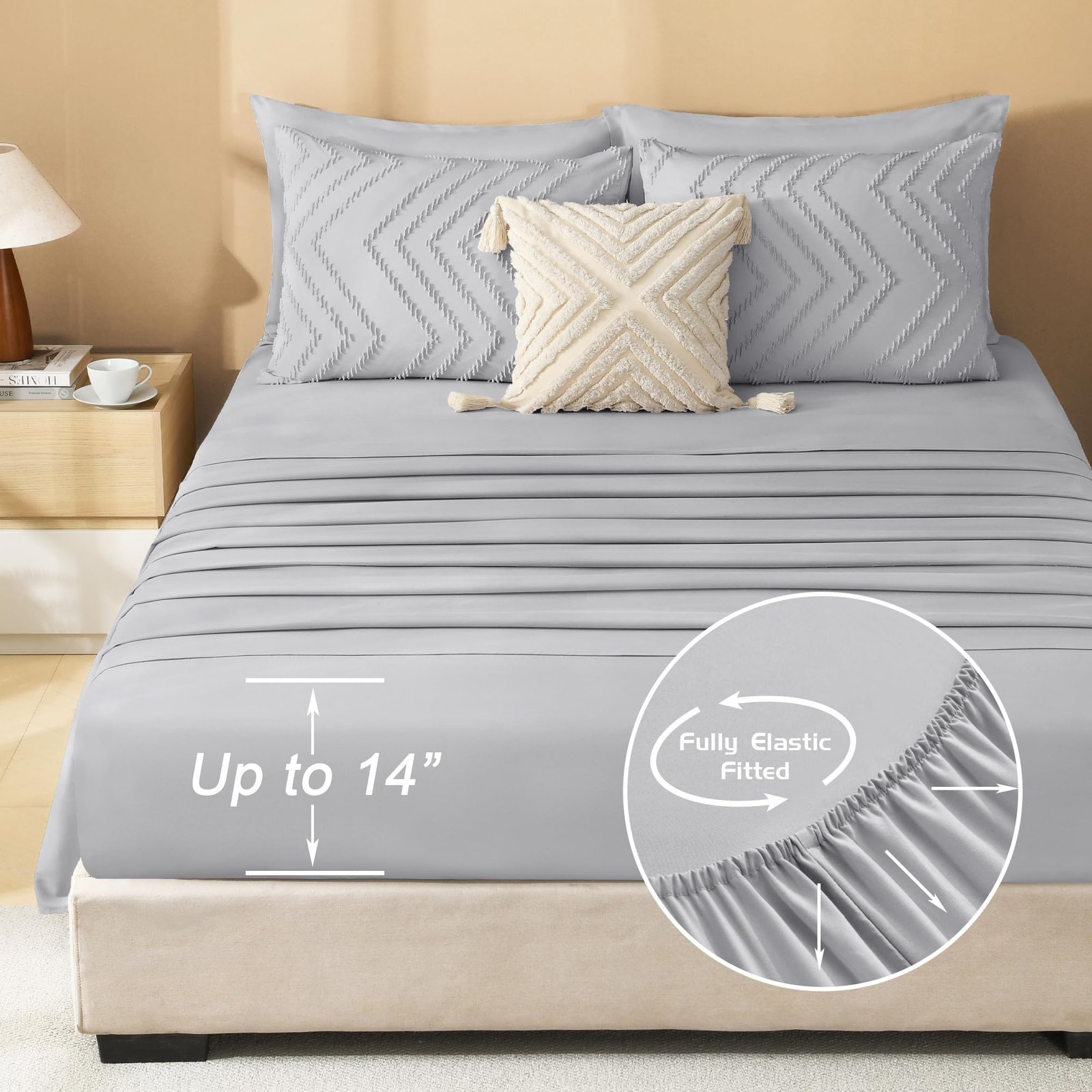 TODD GRIMES King Size Comforter Set with Sheets Beige - 7 Pieces Bed in a Bag King Chevron Tufted Boho Luxury Bedding Sets with Comforter, Sheets, Pillowcases & Shams - Image 114