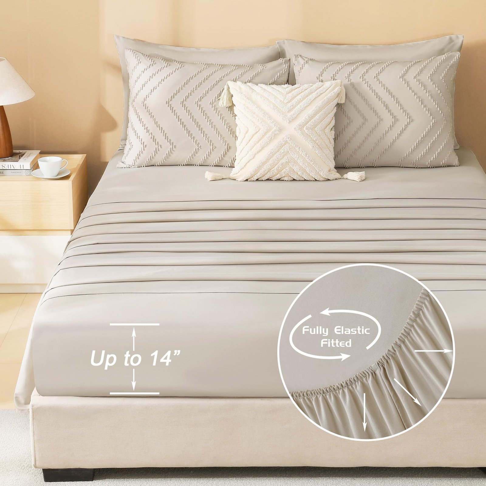 TODD GRIMES King Size Comforter Set with Sheets Beige - 7 Pieces Bed in a Bag King Chevron Tufted Boho Luxury Bedding Sets with Comforter, Sheets, Pillowcases & Shams - Image 53