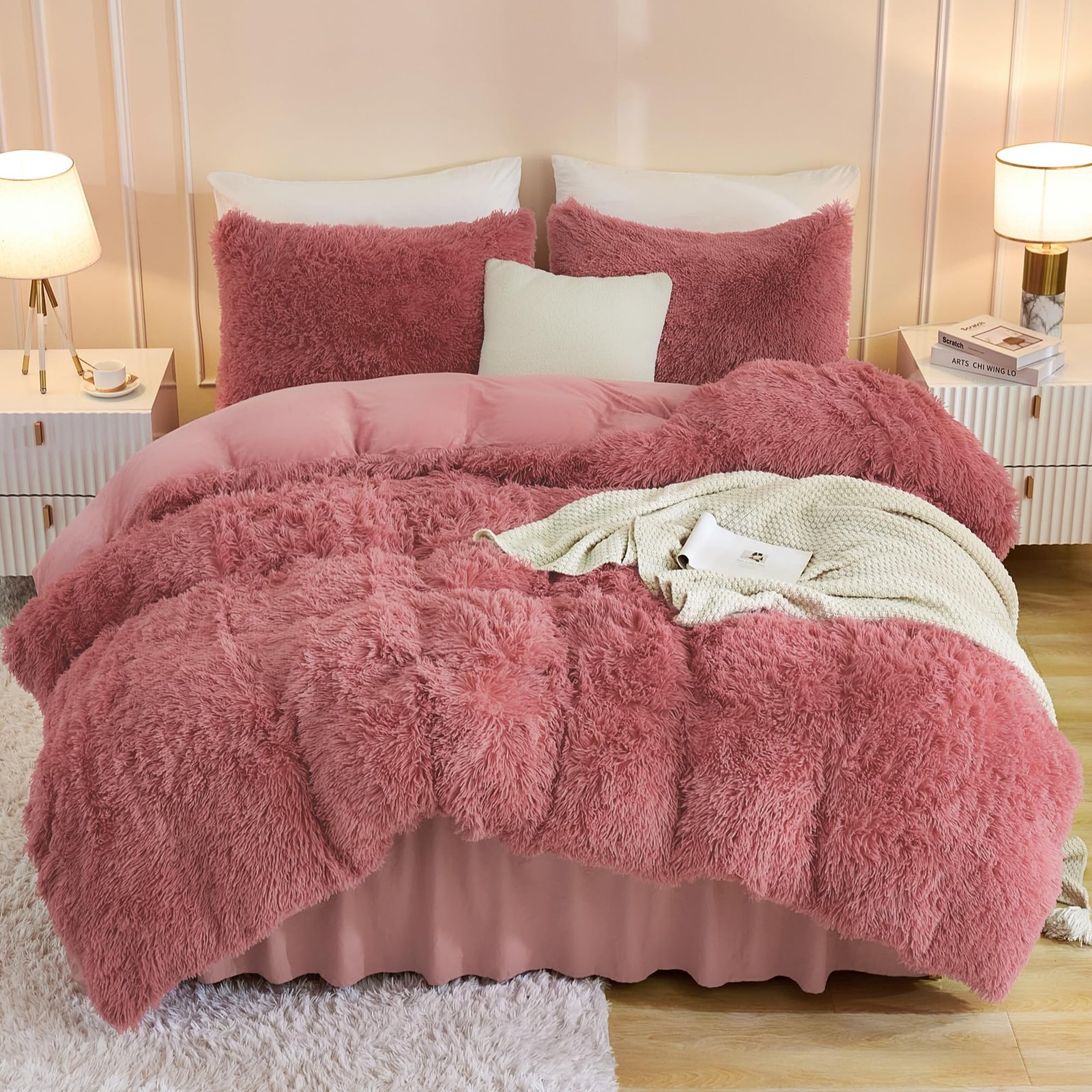 TODD GRIMES Tie-Dyed Grey White Comforter King Size, 3 Pieces Faux Fur Fluffy Fuzzy Plush Bedding Comforter Set, Soft Puffy Comfy Down Comforter Bed Set - Image 10