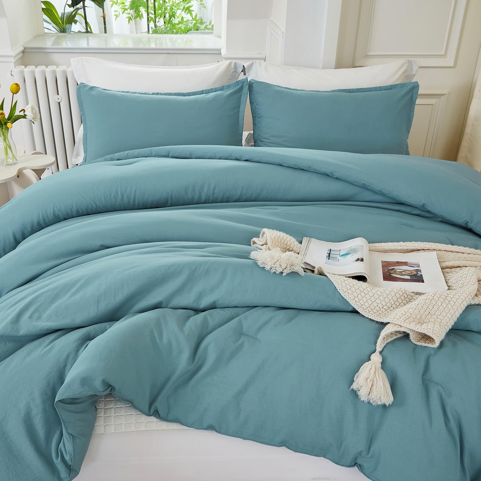 TODD GRIMES Comforter Set, Lightweight Solid Bedding Comforter Set, Fluffy Down Alternative Bed Set, Sage Green, King - Image 35